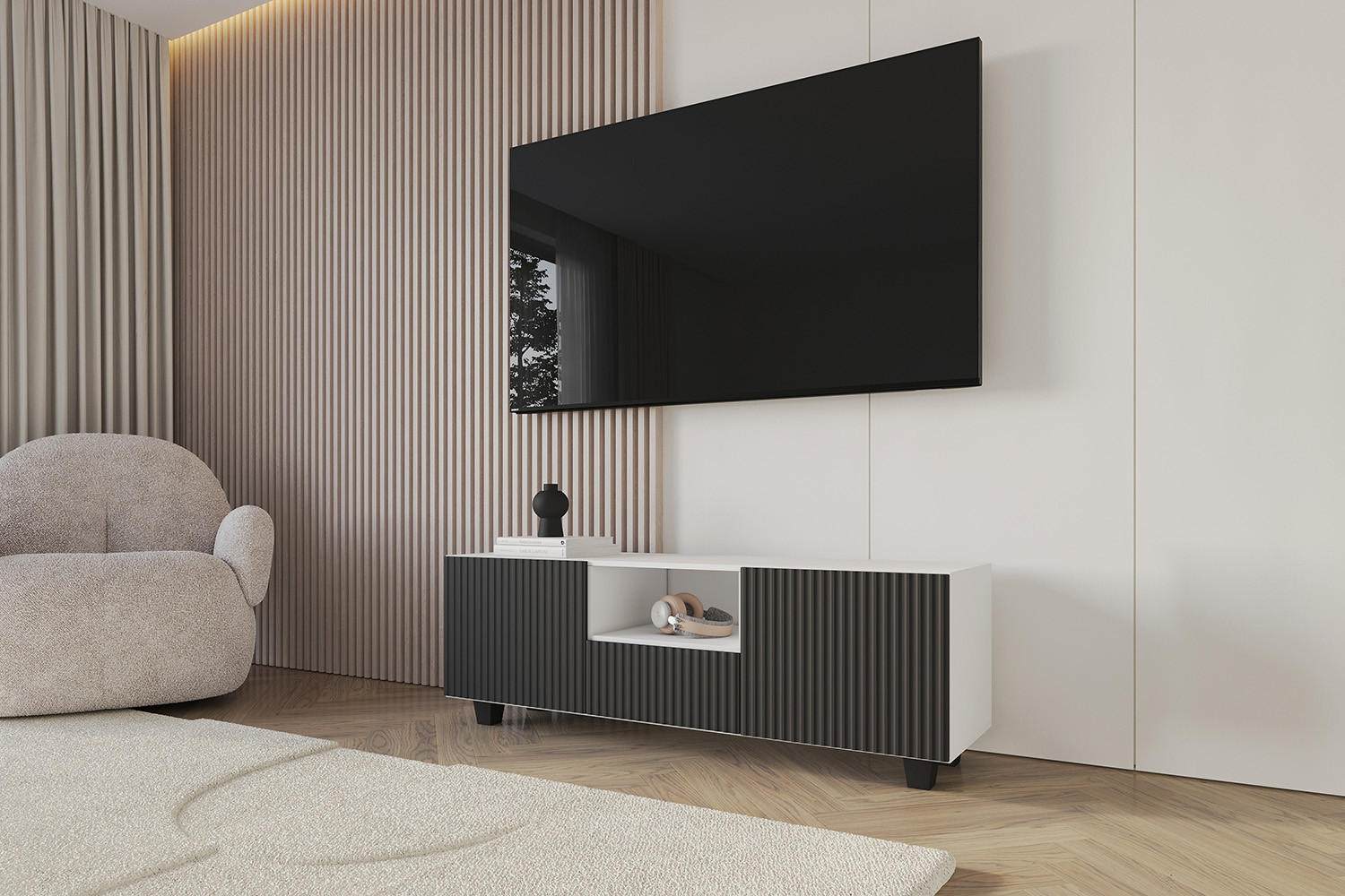 LOWBOARD NOA-2-S 140x50x41 cm - Weiß / Schwarz - Schwarz, Holzwerkstoff (140/50/41cm) - ALTDECOR