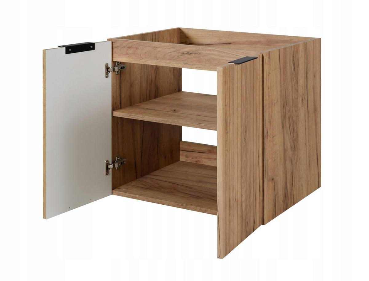 WASCHBECKUNTERSCHRANK FLOW mit Regal + Platte Schwarz matt 160/57/46 cm - Schwarz, Holzwerkstoff (160/57/46cm) - Rodan