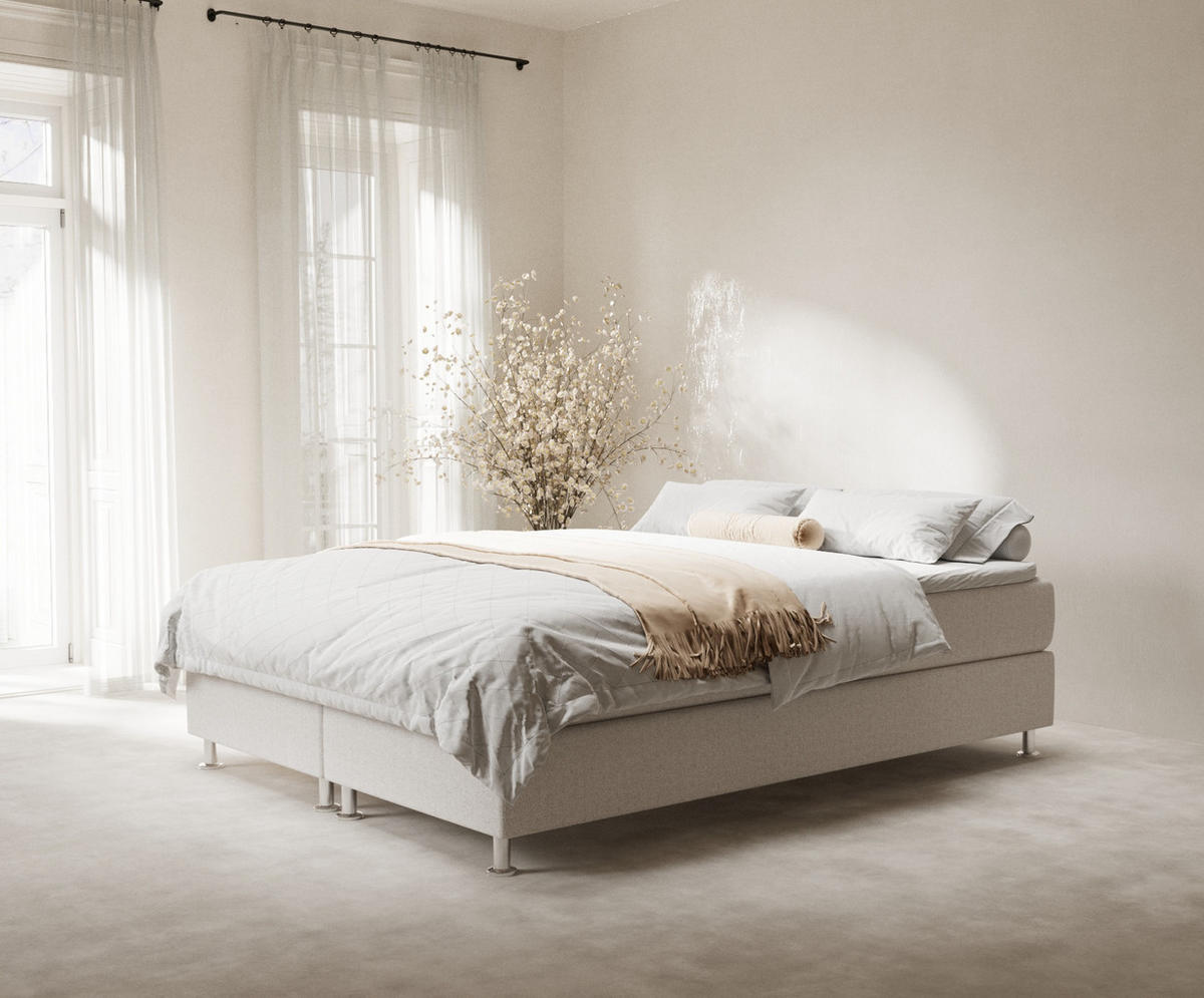 BOXSPRINGBETT Sub Hellbeige 140/200 cm mit Latex-Topper - Beige/Silberfarben, Holz/Holzwerkstoff (140/200cm) - Maison de Reve