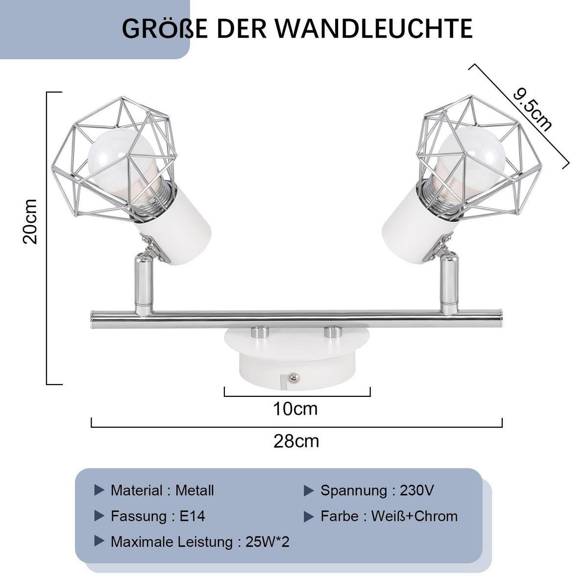 DECKENLEUCHTE Diamonds 28/10/20 cm - Weiß, Metall (28/10/20cm) - Nettlife