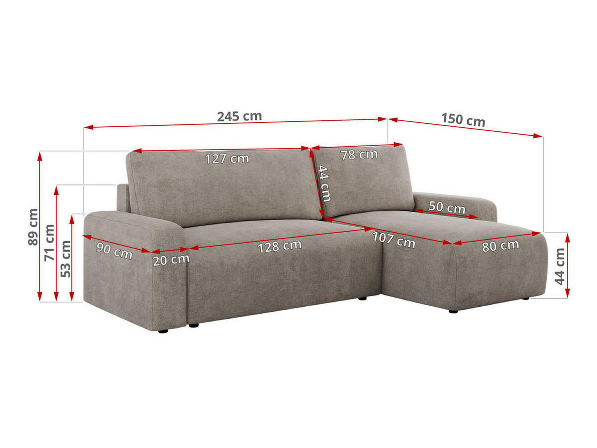 ECKSOFA ARGOS Beige Struktur - Beige/Schwarz, Kunststoff/Textil (245/150cm) - MKS