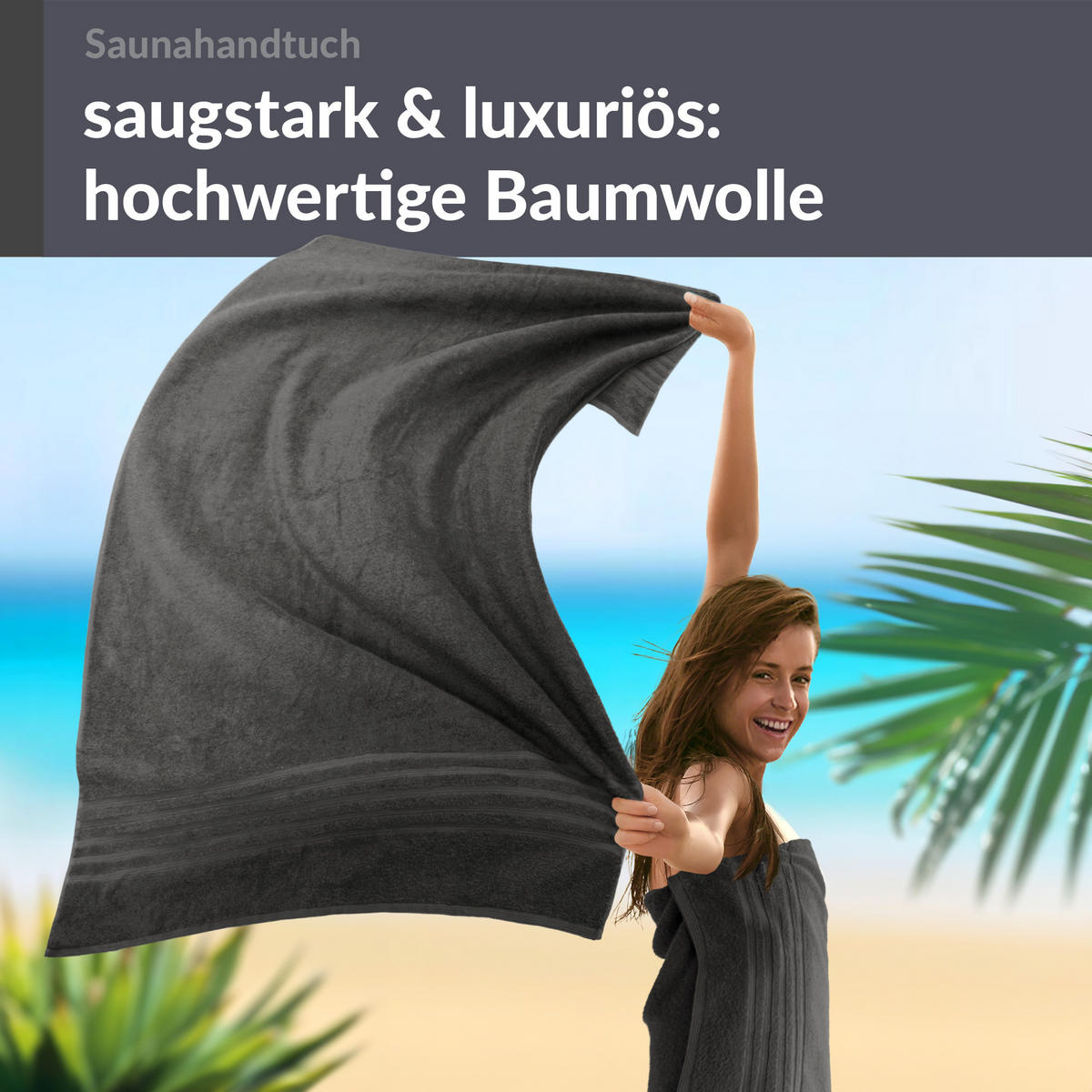 SAUNATUCH 80x200 cm 2er Set London Anthrazit Grau - Anthrazit, Textil (80/200cm) - Lashuma