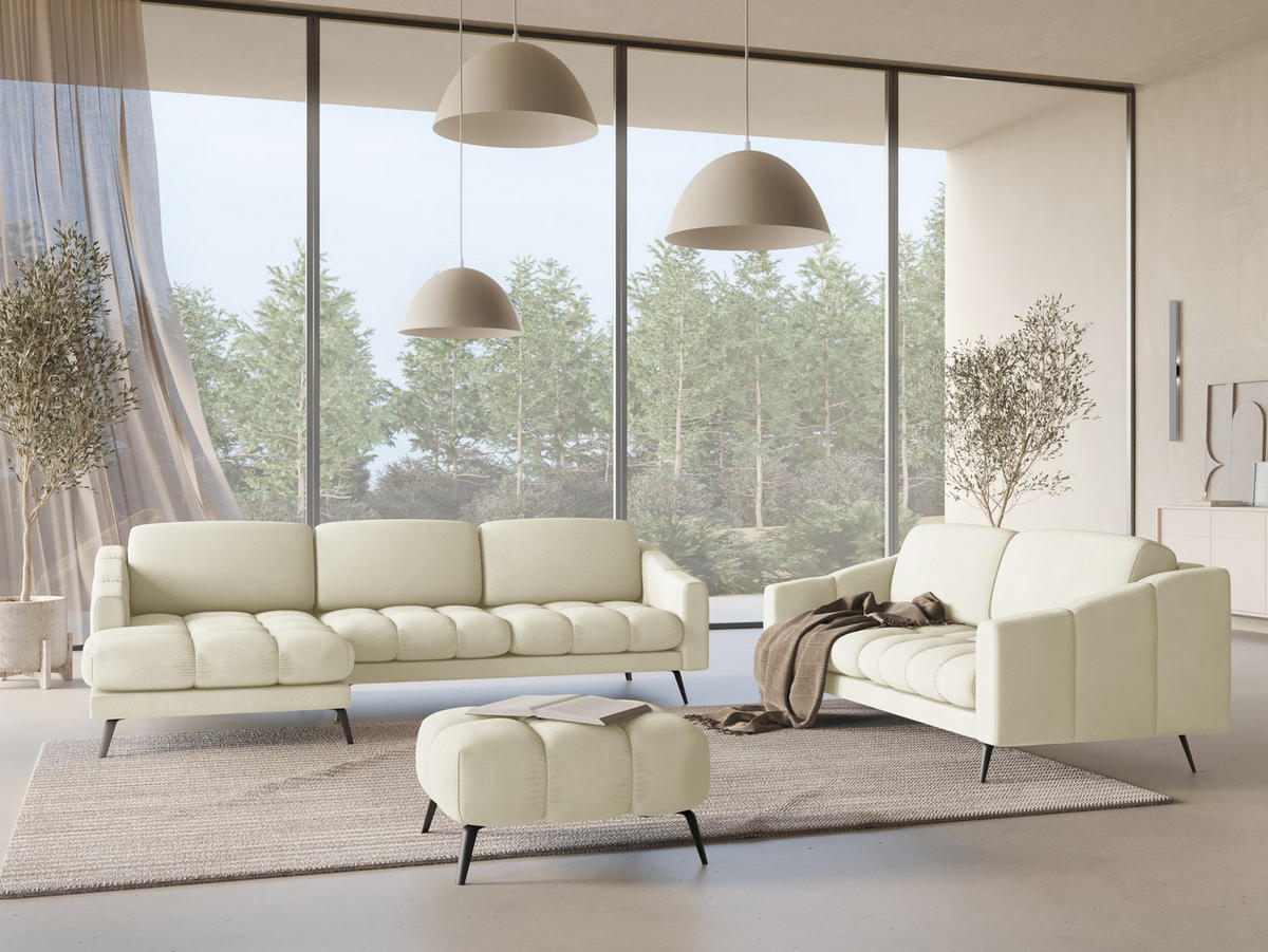 ECKSOFA Links Chenille Stoff Beige - Beige/Schwarz, Textil/Metall (160/264cm) - Makamii