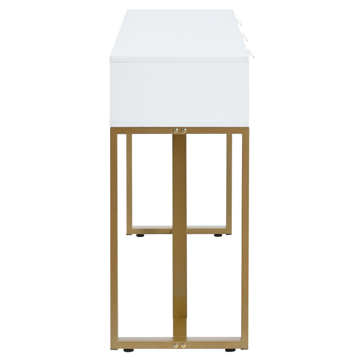 KONSOLENTISCH in Weiß/Gold mit 2 Schubladen und verstellbaren Fußpolstern,120/36/80 cm - Weiß, Holzwerkstoff (120/36/80cm) - Flora Grace