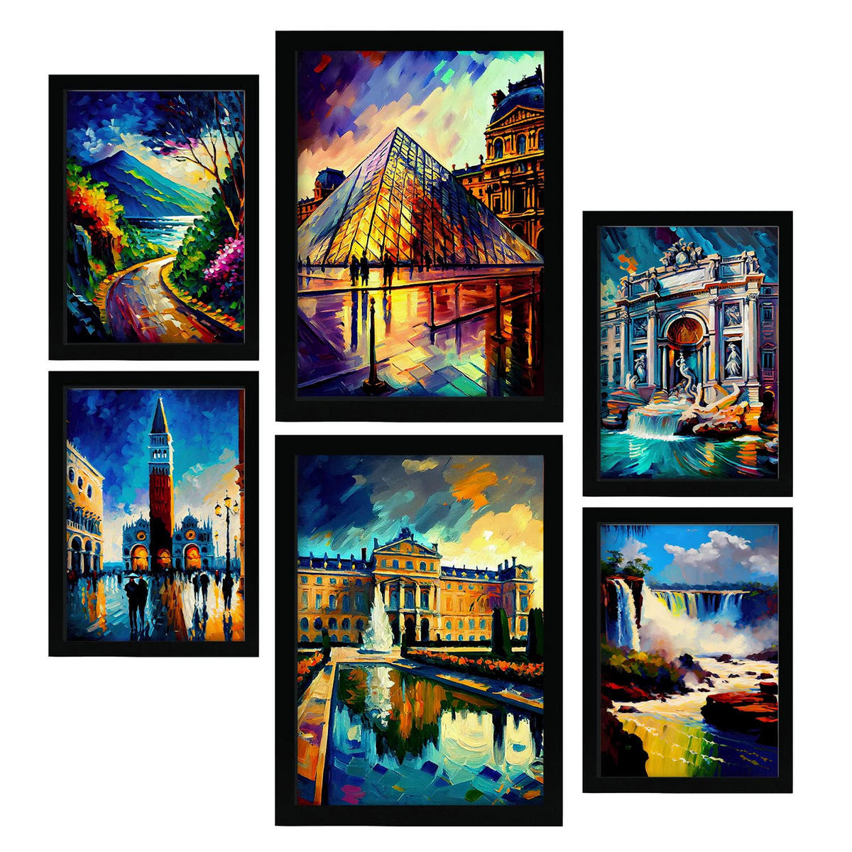 POSTER Set Mit 6 Winkel Im Ölgemälde Stil A3 & A4 Rahmenlos - Klar, Papier (29/3cm) - Nacnic