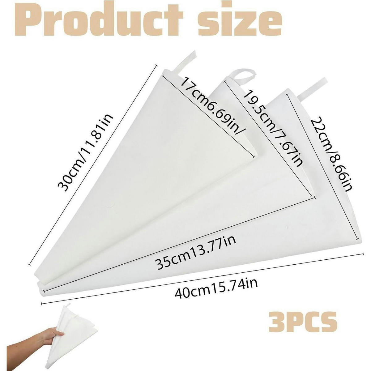 SPRITZBEUTEL 3-teiliges Set Stoff 35 cm, 40 cm, 45 cm - Weiß, Textil (17/1/45cm)