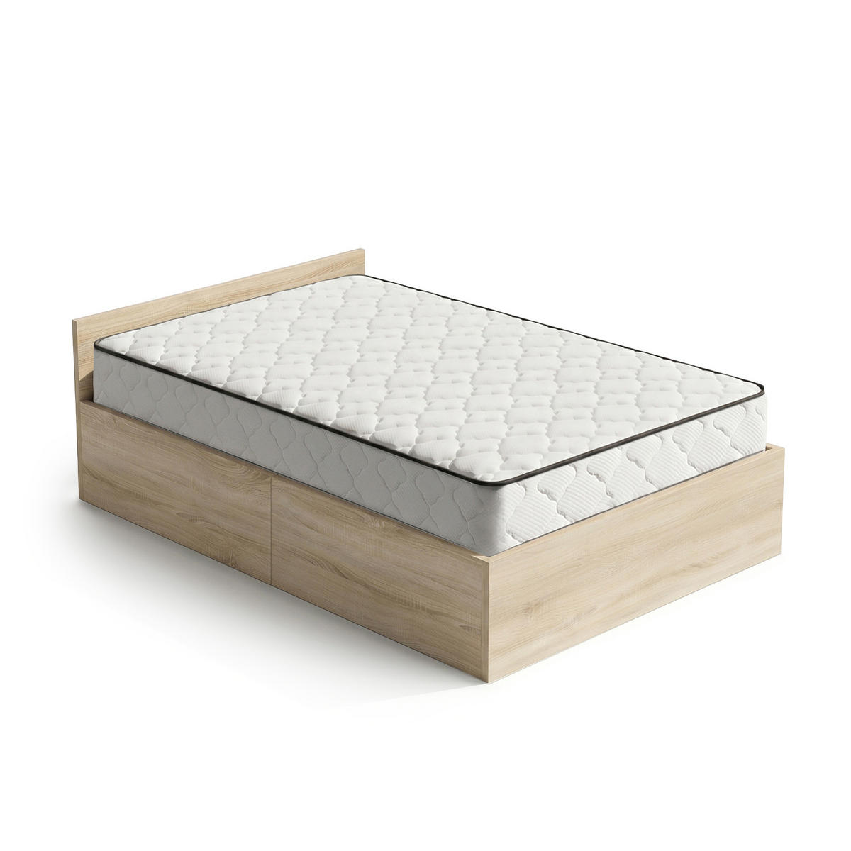 BETT mit Bettkasten 100x200 cm Metalllattenrost und Federkernmatratze Sonoma Eiche - Sonoma Eiche, Holzwerkstoff (100/200cm) - Akord