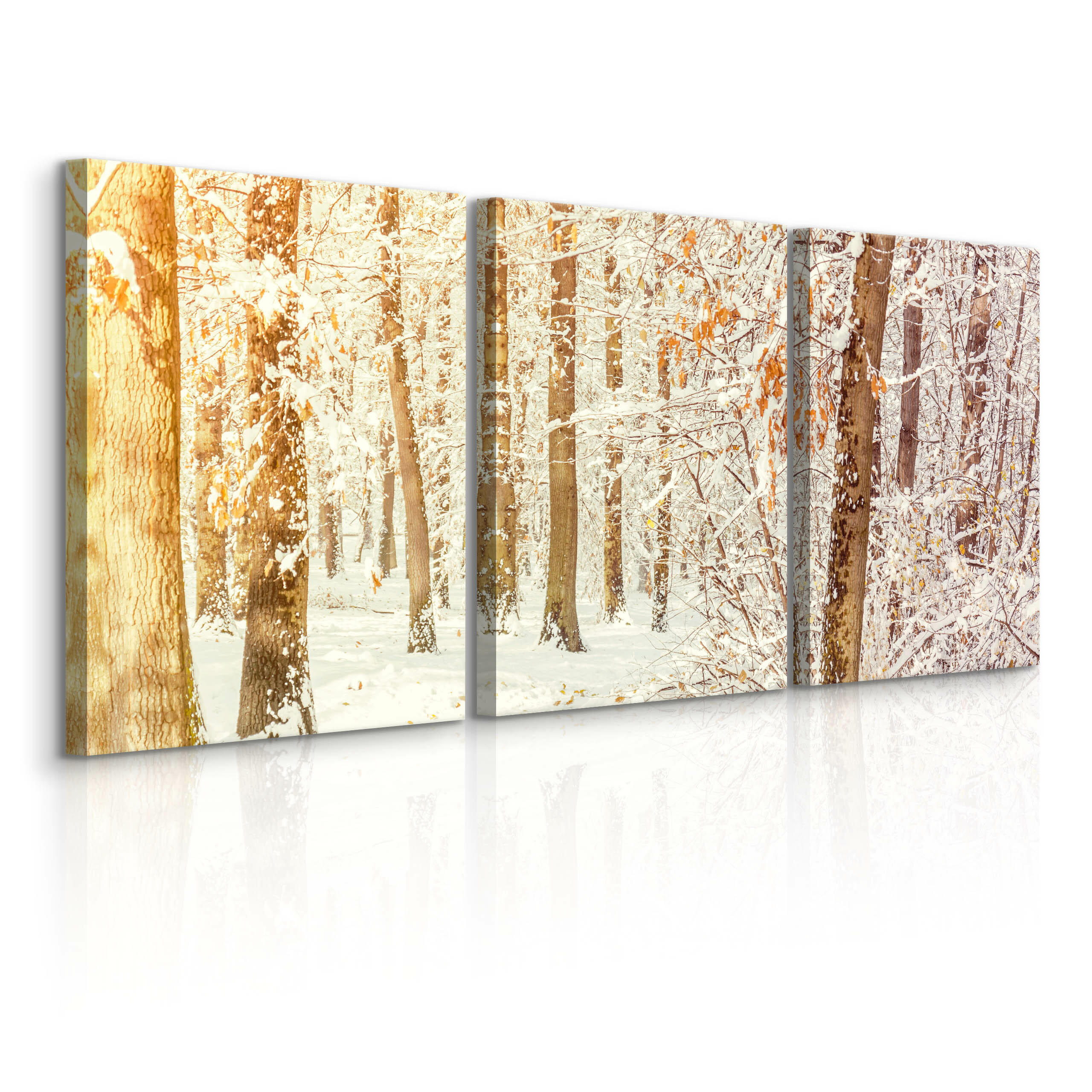 LEINWANDBILDER 3-es Set Wald Bäume 3D - Beige/Weiß, Textil (90/40cm) - Muralo