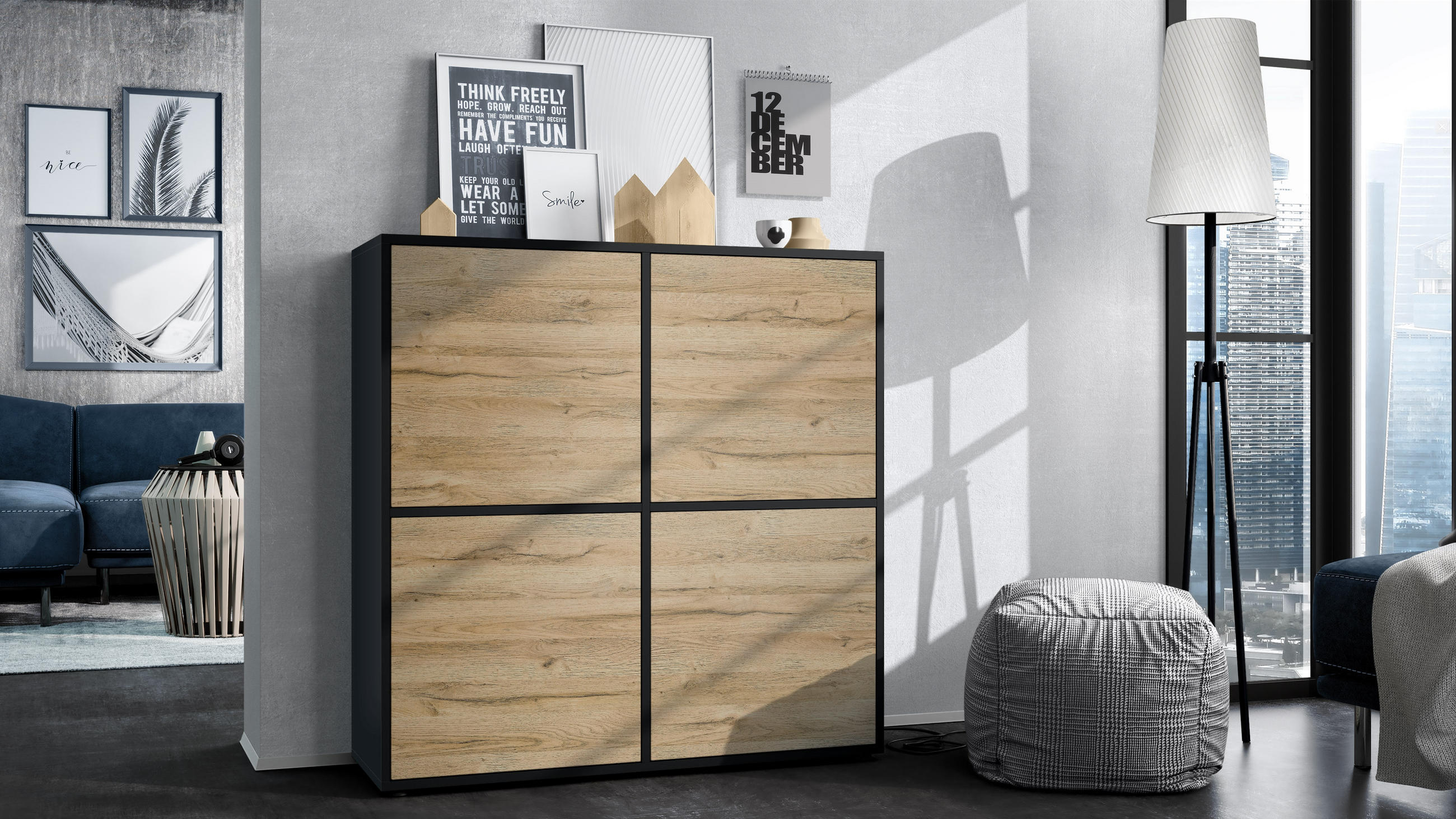 HIGHBOARD Cuba Türen in Eiche Natur - Eichefarben, Holzwerkstoff (104/105.5/35.5cm) - Vladon