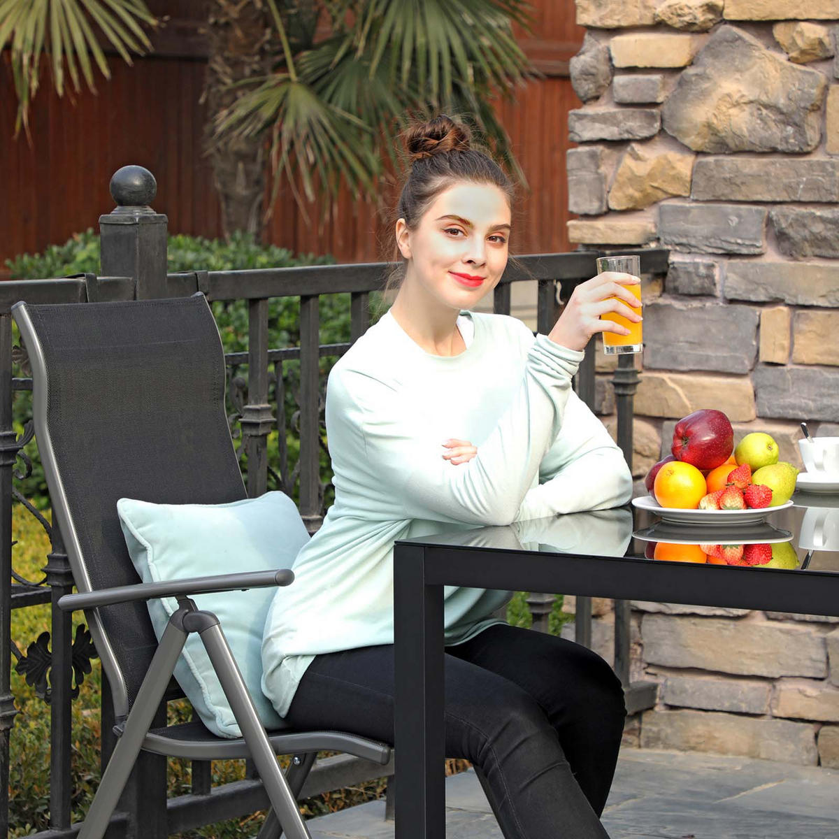 GARTENSTUHL - Schwarz, Metall (70/106/56cm) - Hansiro