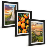 BILDER SET 3er Set - 20x30 cm Schwarzer Rahmen - Orange Mountain Wasserfall - Schwarz, Kunststoff (20/30cm) - TULUP