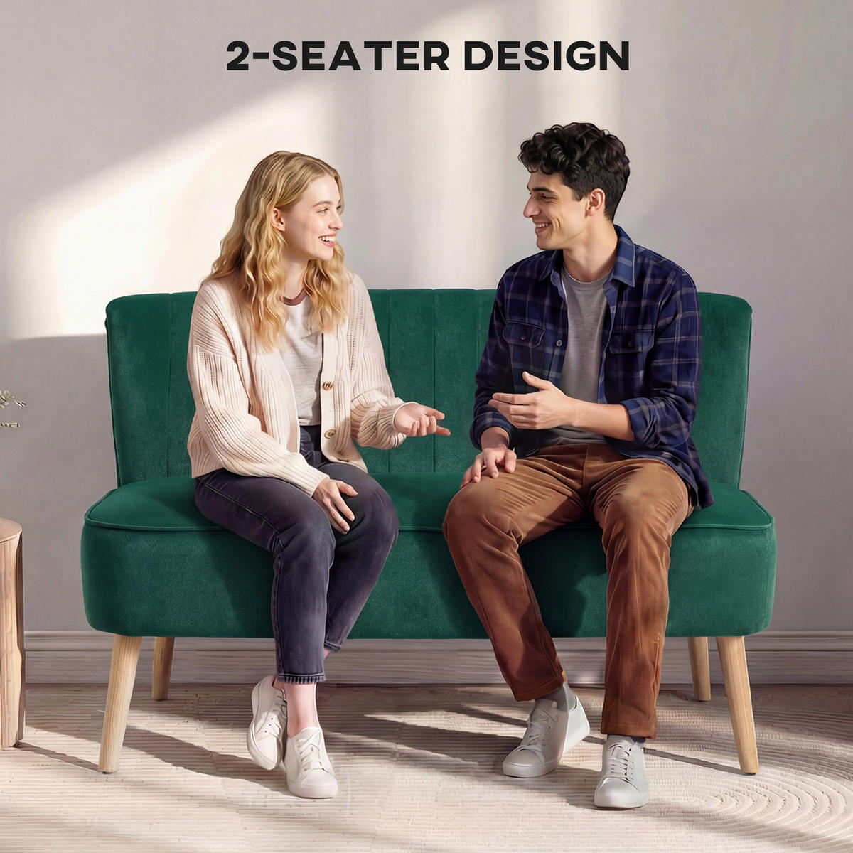 SOFA 2-Sitzer Couch Stoffsofa Sitzmöbel Polstersofa Loungesofa breit Dunkelgrün - Dunkelgrün/Naturfarben, Holz/Textil (56.5/77/117cm) - HOMCOM