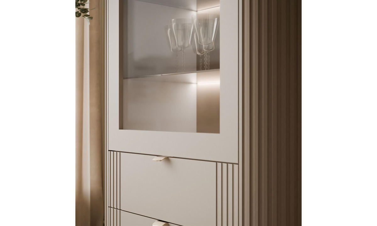 VITRINE YVETTE 78/40/192 cm Kaschmir 2 Schubladen mit LED - Kaschmir/Goldfarben, Holzwerkstoff/Metall (78/192/40cm) - Lookway