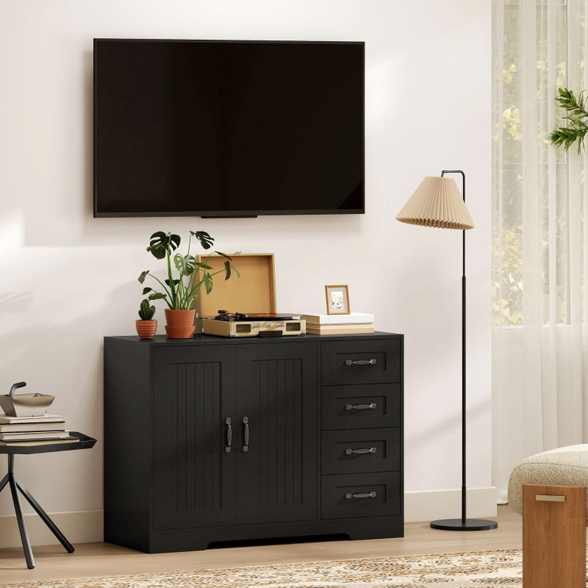 SIDEBOARD DE-38775 105/40/76 cm 4 Schubladen Schwarz - Schwarz, Holzwerkstoff (105/76/40cm) - ComfortXL
