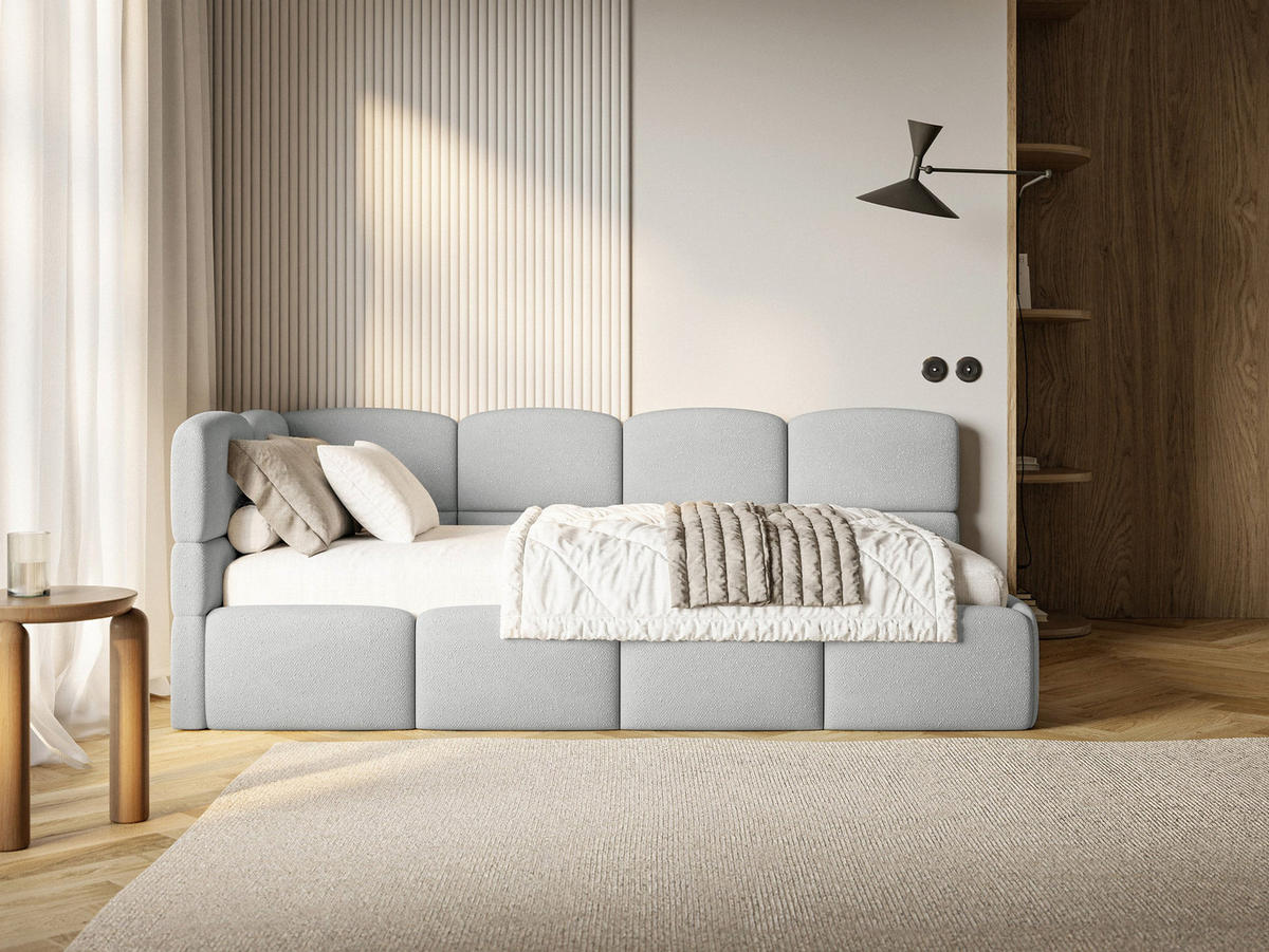 JUGENDBETT Cloudy Hellgrau 120 cm, Chenille - Hellgrau/Schwarz, Kunststoff/Textil (120/200cm) - Selsey