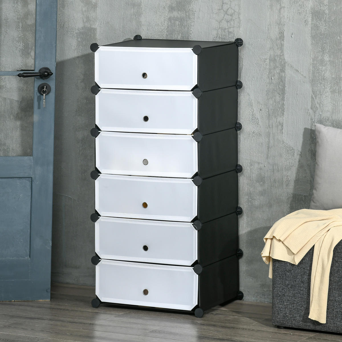 SCHUHSCHRANK Weiß 6 Fächer 49/36,5/108 cm - Weiß, Kunststoff (49/108/36.5cm) - PANGIVO