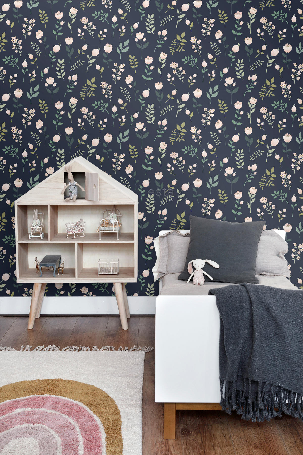 TAPETE Blumen 53 cm x 10.05 m - Blau, Papier (53/0.1cm) - ESTAhome
