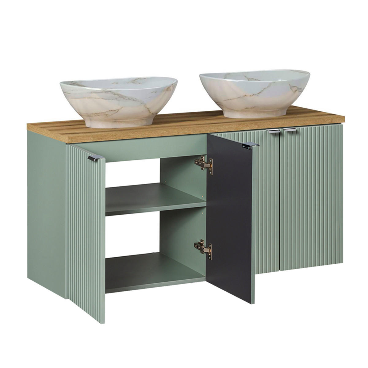 DVOJUMYVADLO 120cm Jade Zelená a dřevo - zelená barva, kompozitní dřevo (120/57/40cm) - Petits-meubles