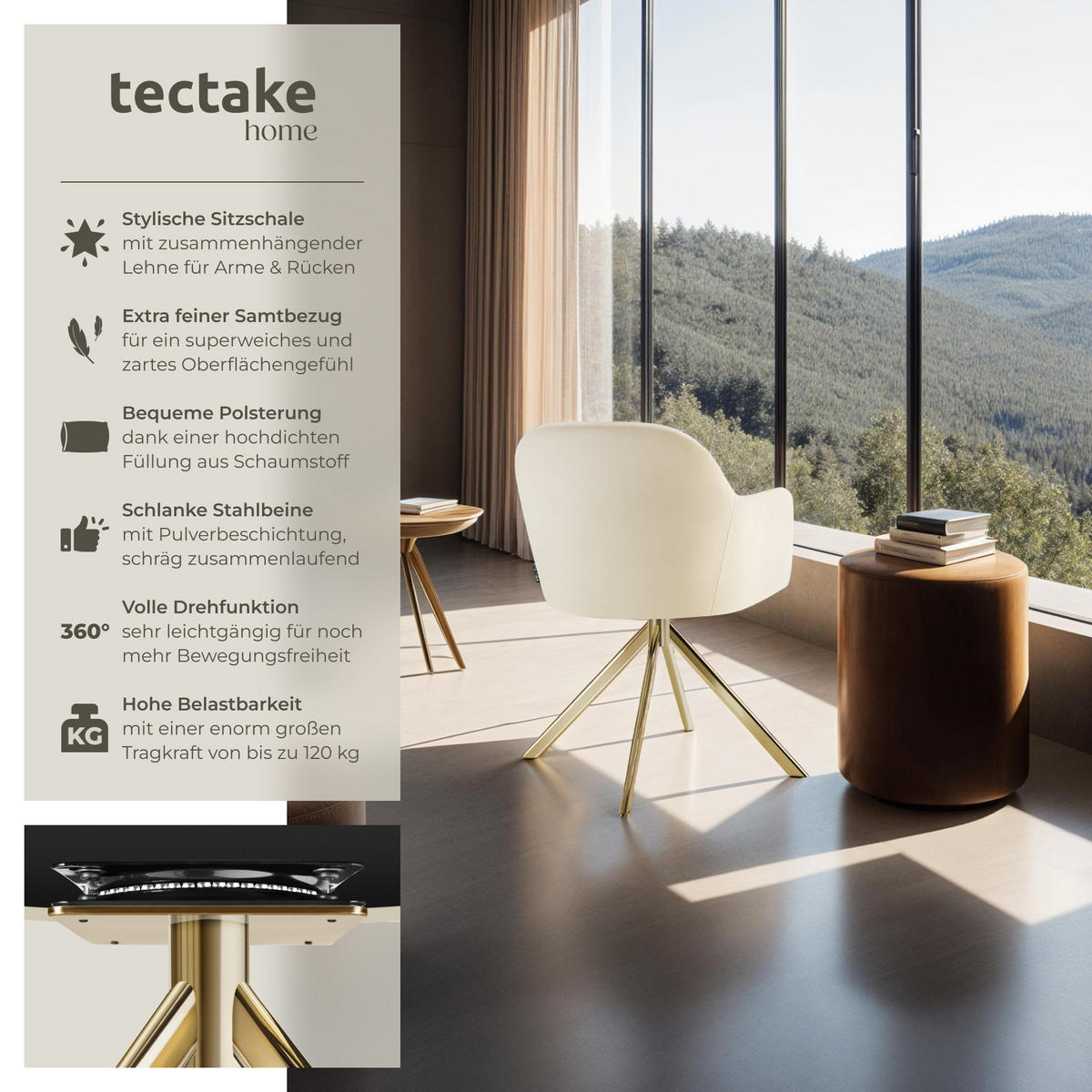 DREHSTUHL 4er Set Lona 56 x 59 x 81 cm créme/gold - Goldfarben/Creme, Textil (56/81/59cm) - tectake