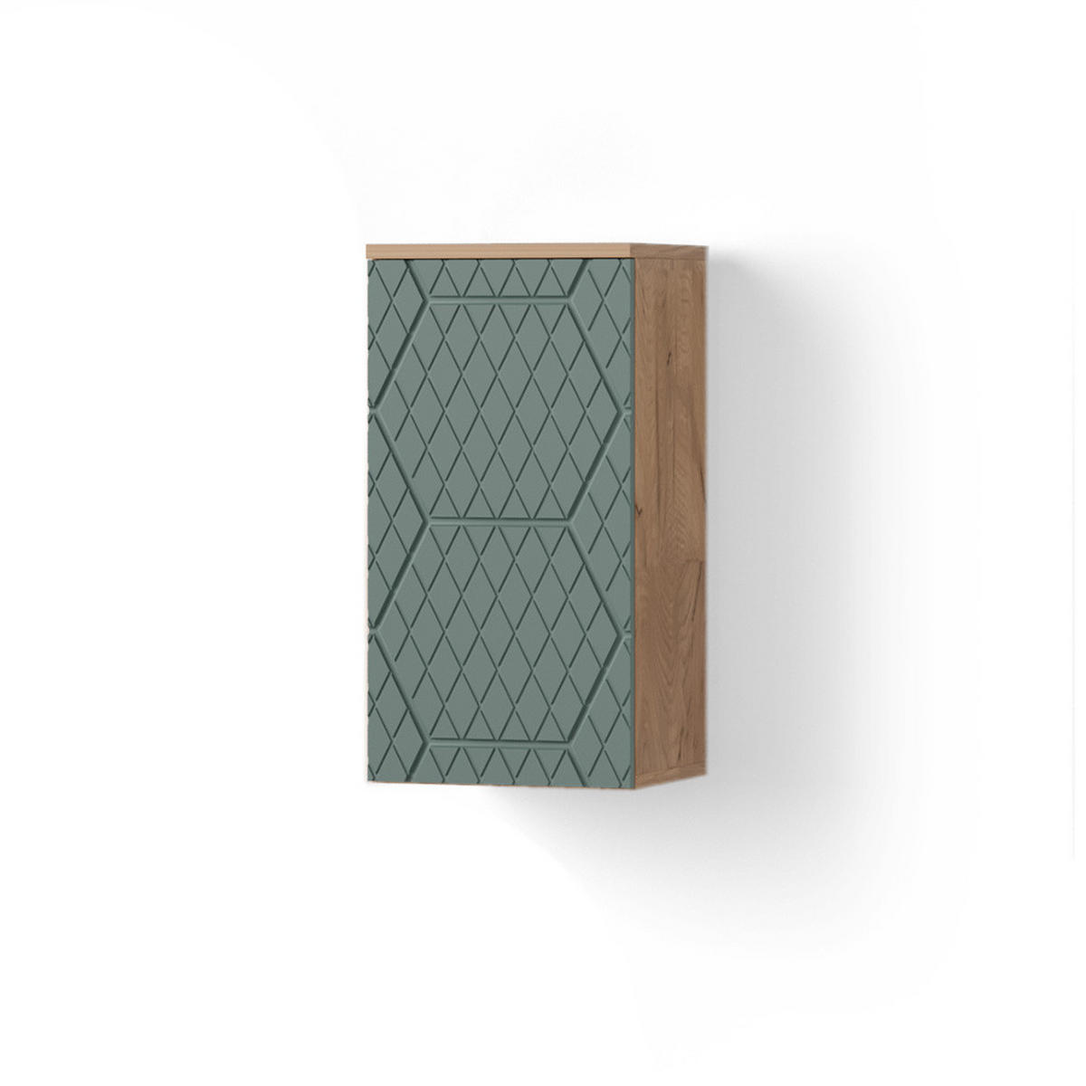 BADSCHRANK Ronco Grün/Goldkraft Eiche 30 x 59 cm 2 Fächer, Badezimmer - Eiche Wotan/Grün, Holzwerkstoff (30/59/24cm) - Livinity®