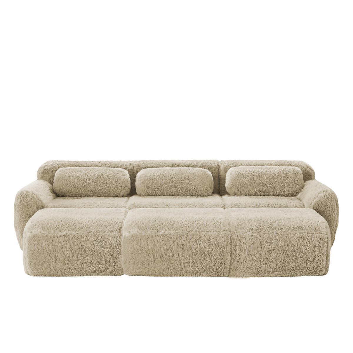 3-SITZER-SOFA DE-34149 modular mit 3 Ottomans Hellkhaki - Sandfarben, Textil (179/73/291cm) - ComfortXL