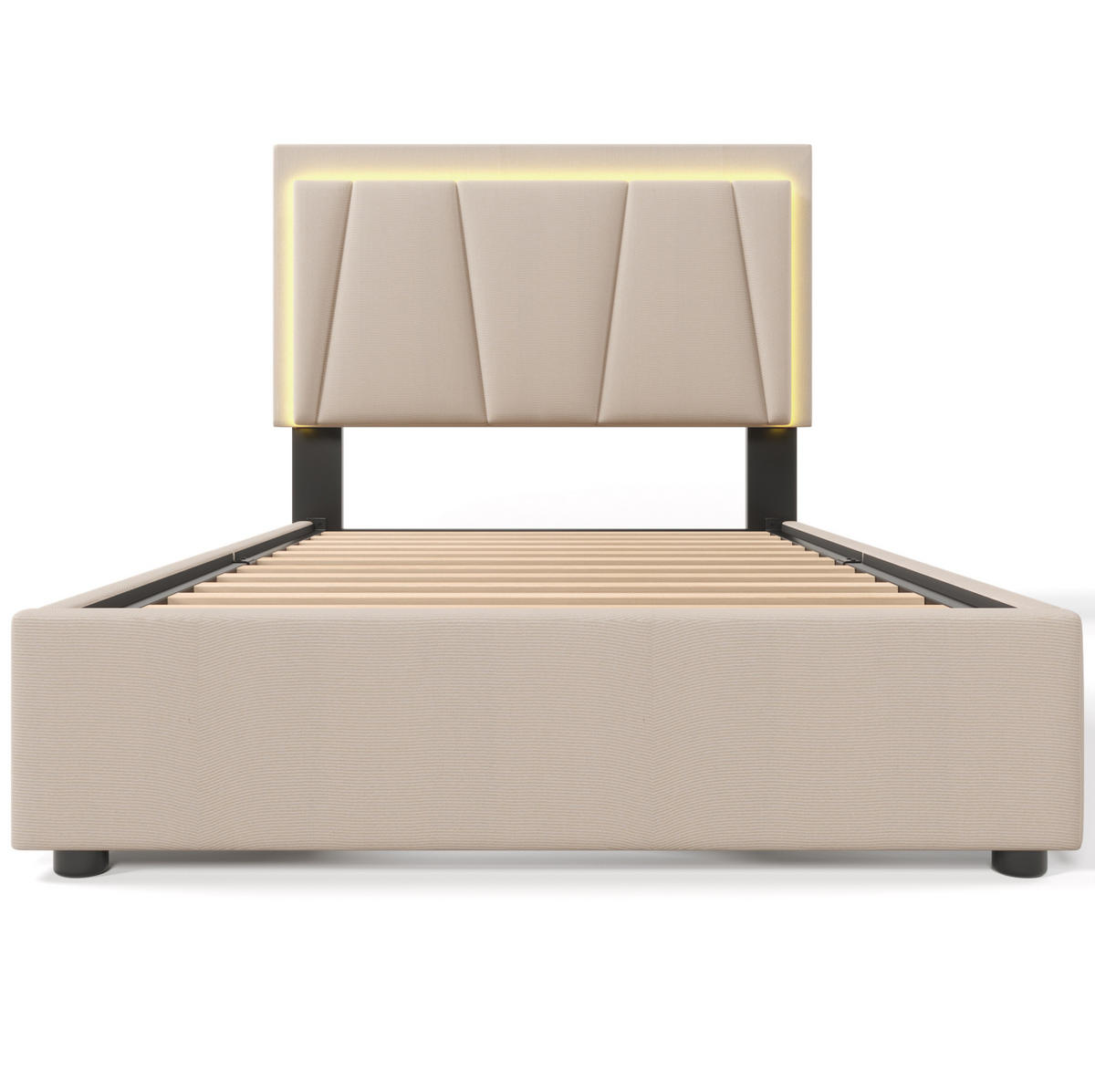 POLSTERBETT 90/200 cm Beige mit LED-Beleuchtung und 2 Schubladen - Beige, Holzwerkstoff (90/200cm) - Flora Grace