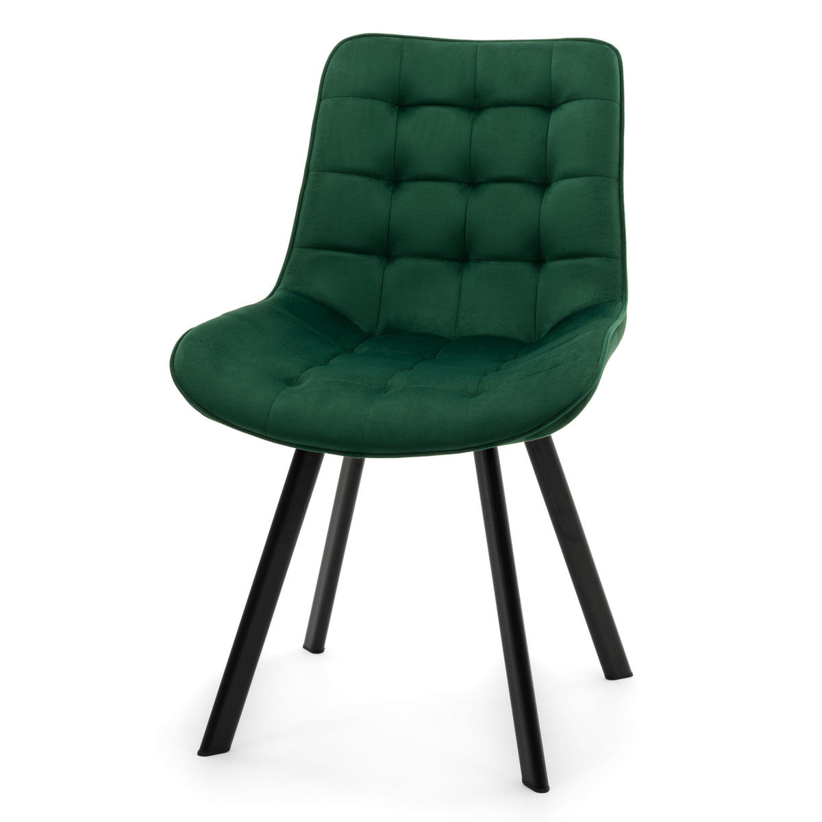 STUHL TORI gepolsterter mit Steppung - grün - Samt Velour - Schwarz/Grün, Textil/Metall (53/86/60cm) - NEW HOME