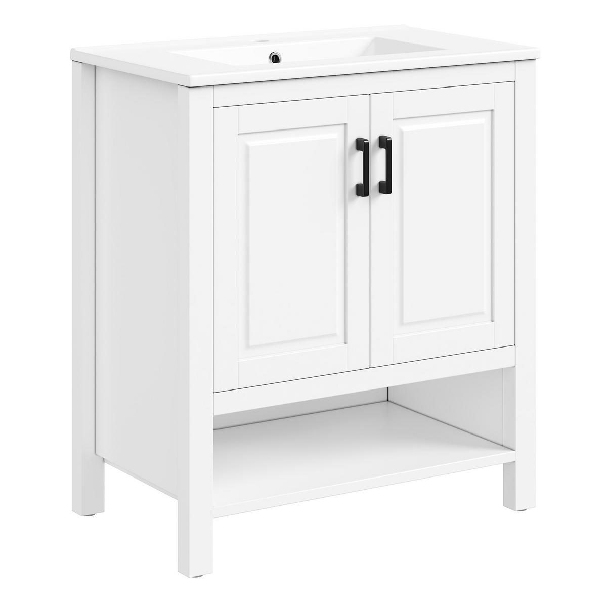 WASCHTISCH 76,5cm Keramikbecken Doppeltür & offene Regale Weiß - Weiß, Holzwerkstoff (76.5/83/47cm) - Urban Meuble