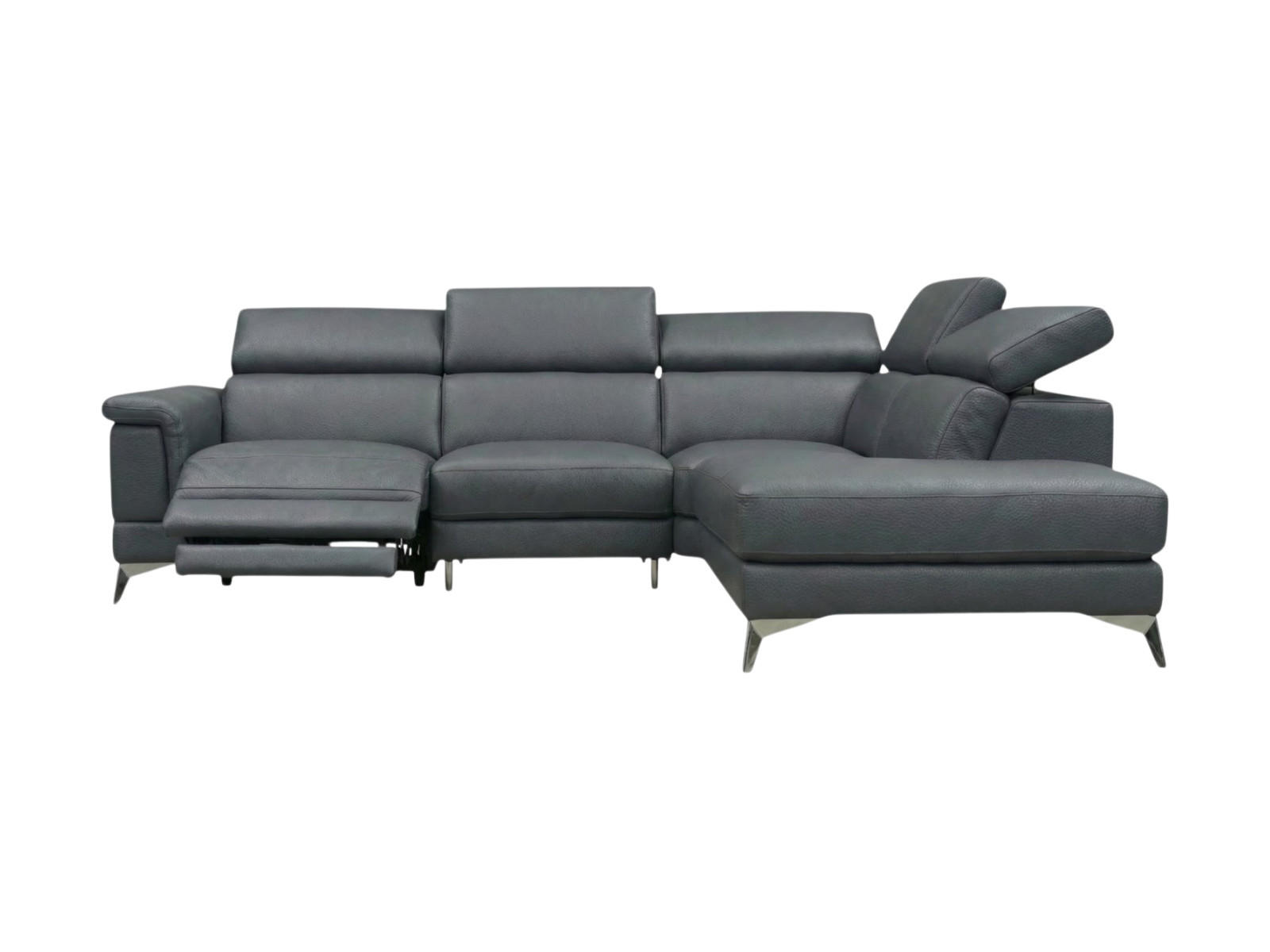 ECKSOFA Planet Echtleder mit 1 x Relaxfunktion Anthrazit - Anthrazit, Leder/Metall (256/232cm)