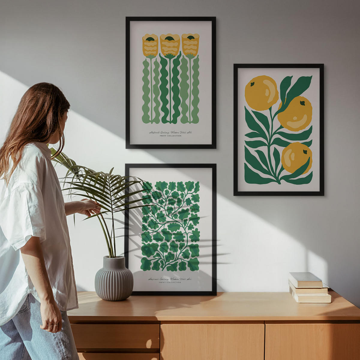 WANDBILDER 3er-Set - 40x60 cm Schwarzer Rahmen - Pflanzenmuster Blüten Blätter - Schwarz, Kunststoff (40/60cm) - ArtPrintCave