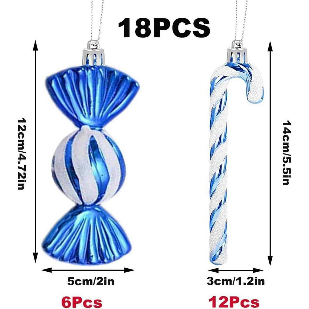 WEIHNACHTSBAUMSCHMUCK 18-teiliges Set Zuckerstangen & Kugeln Blau & Weiß - Blau, Kunststoff (5/1/14cm)
