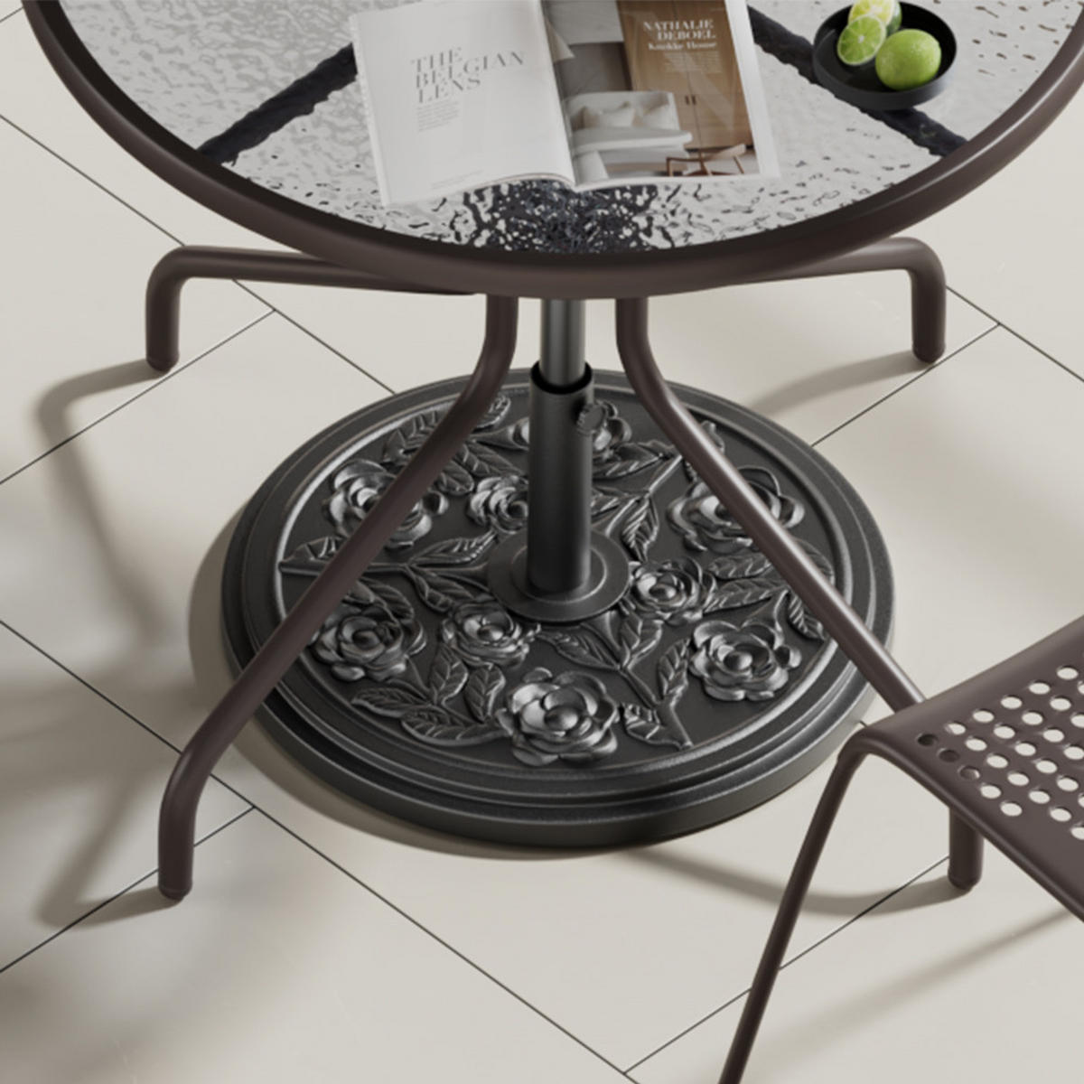 SONNENSCHIRMSTÄNDER Sonnenschirmfuß mit Rollen aus PE + Concrete und Stahl in Schwarzmit dekorativem Rosemuster Schwarz Ø45 × 25 cm 20 kg - Schwarz, Metall (57/51cm) - Livingandhome