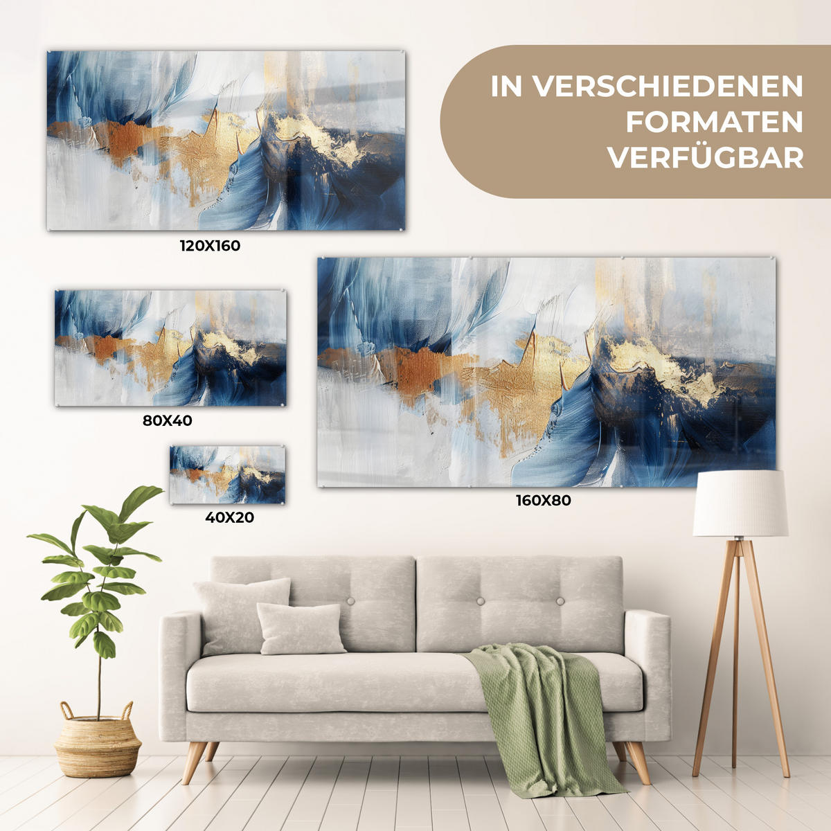 OBRAZ NA AKRYLOVOM SKLE Zlatá - modrá - akvarel - umenie - moderné 120x60 cm - svetlomodrá, sklo (120/60cm) - MuchoWow