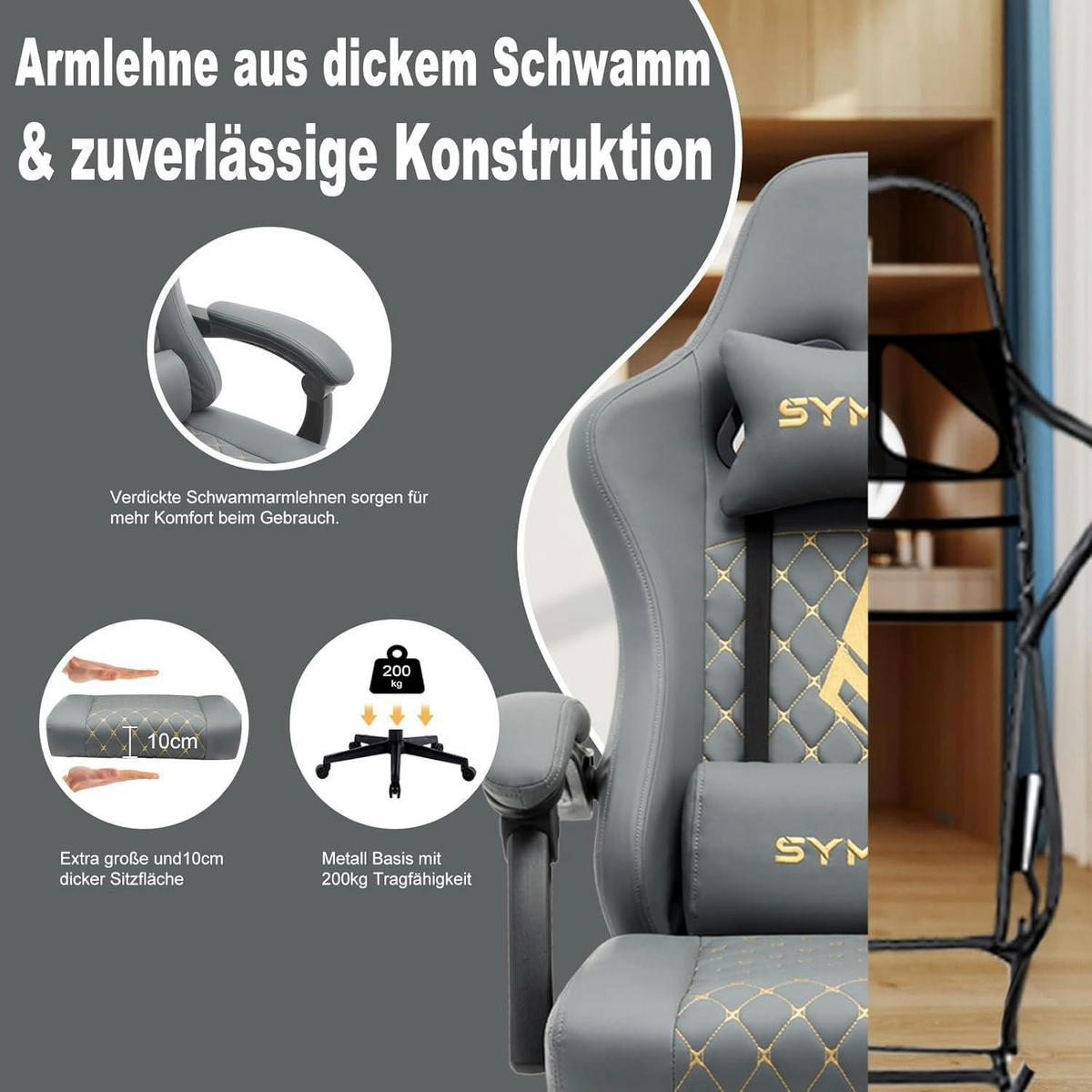 GAMING Stuhl im Racing Style mit Fußstütze, grau - Grau, Kunststoff (57/25/85cm)