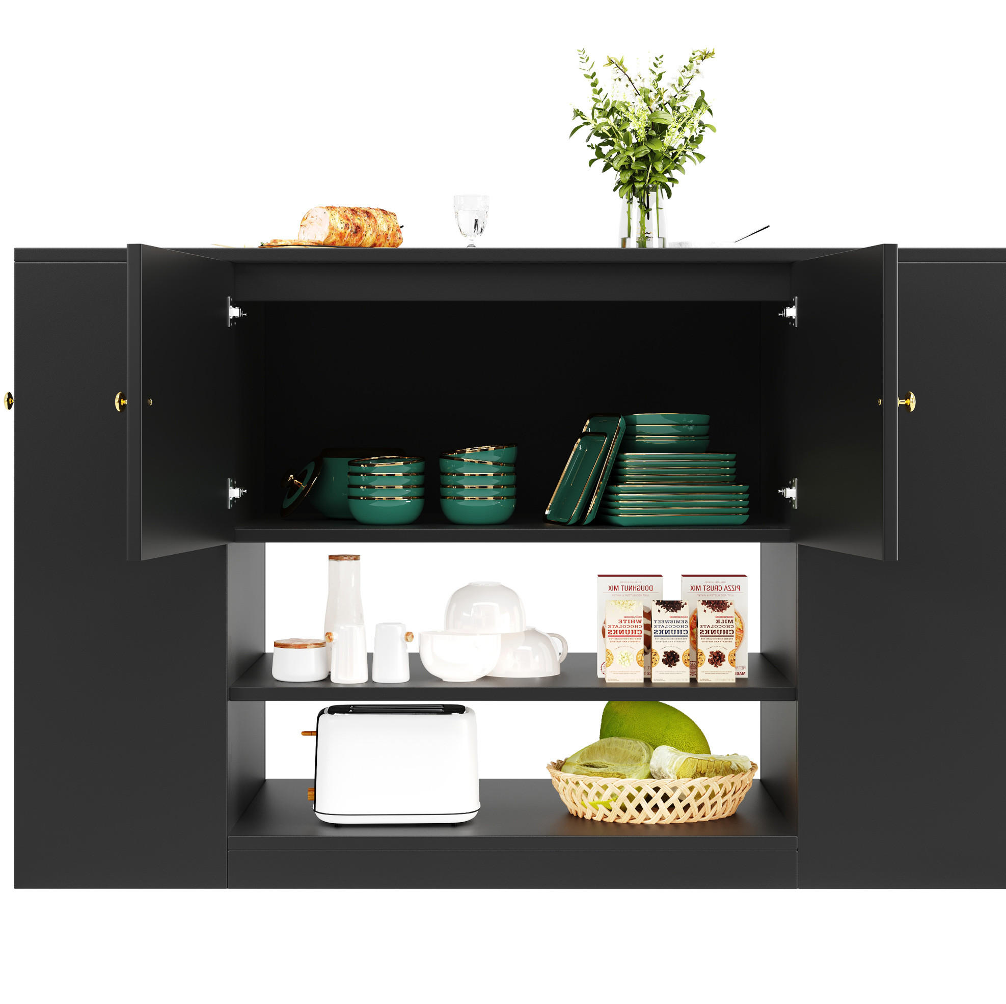 KÜCHENINSEL 140/40/90 cm aus MDF mit klappbarer Tischplatte Schwarz - Schwarz, Holzwerkstoff (140/90/70cm) - Modenvie