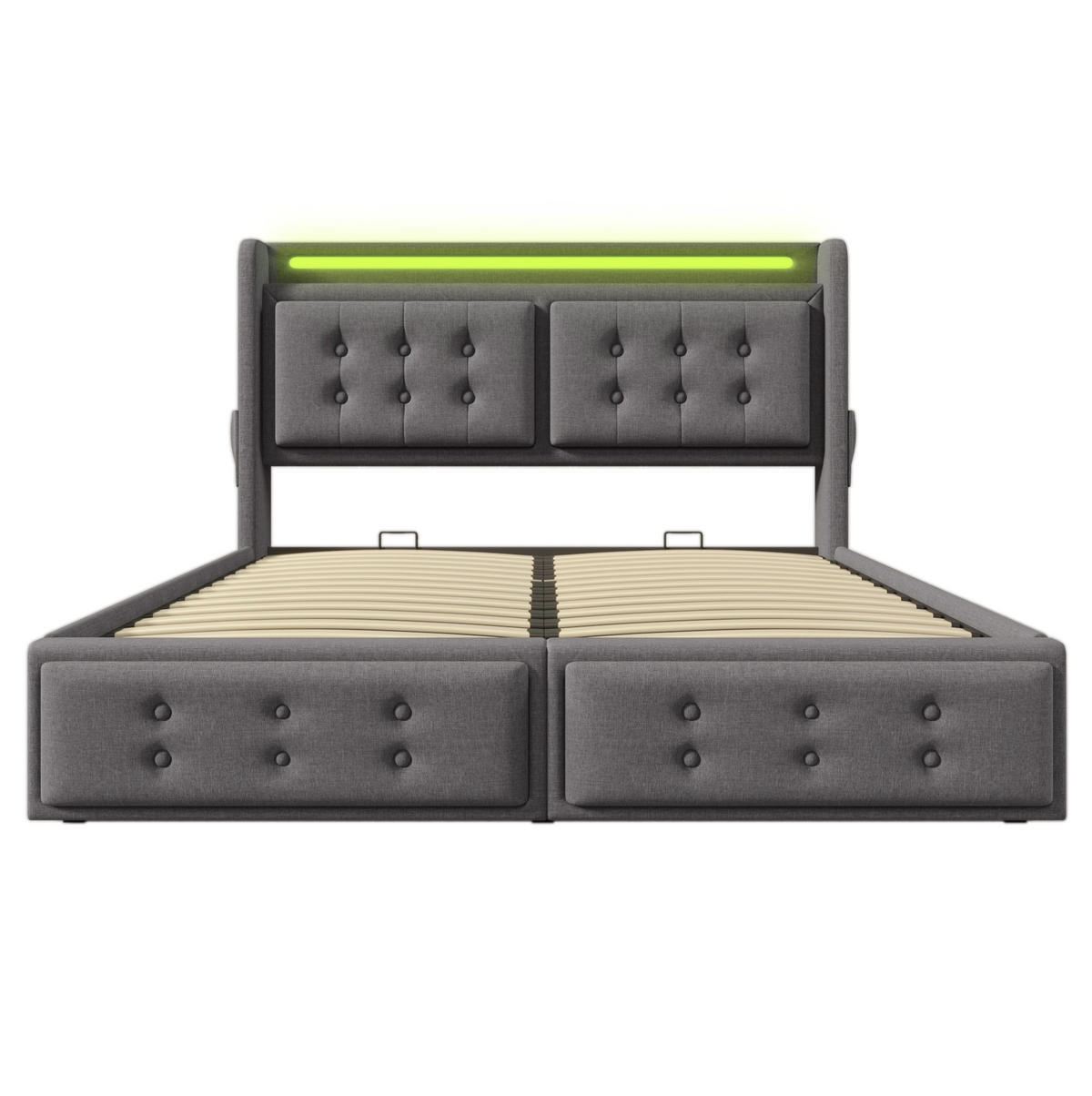 POLSTERBETT 160/200 cm Grau aus Baumwoll-Leinenstoff mit LED und Ladefunktion - Grau, Textil (160/200cm) - OKMYHOME