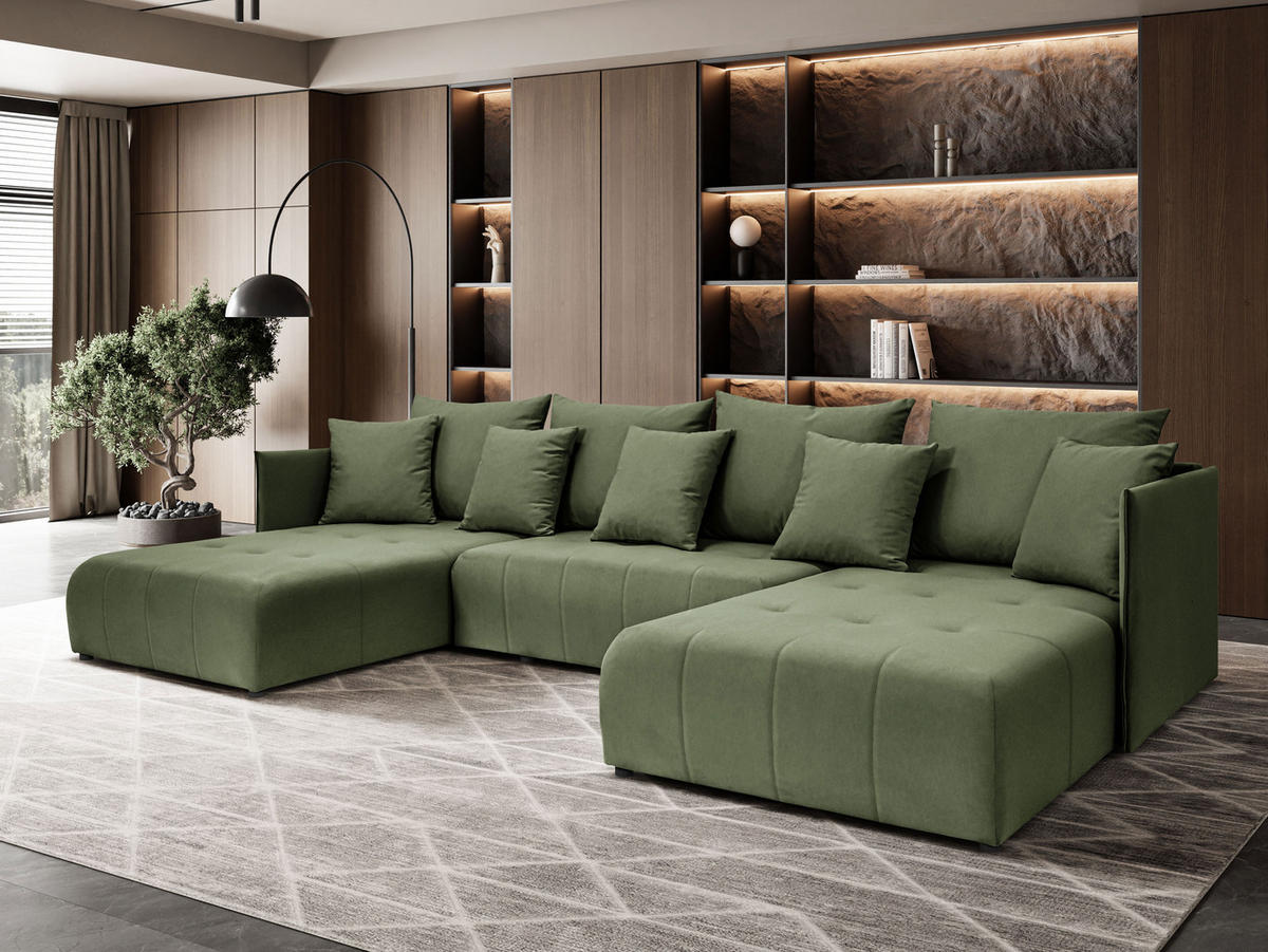 ECKSOFA Sofa U-Form Couch U form Hannover Stoff Castel Grün - Grün, Holz (348/188cm) - Kaiser Möbel