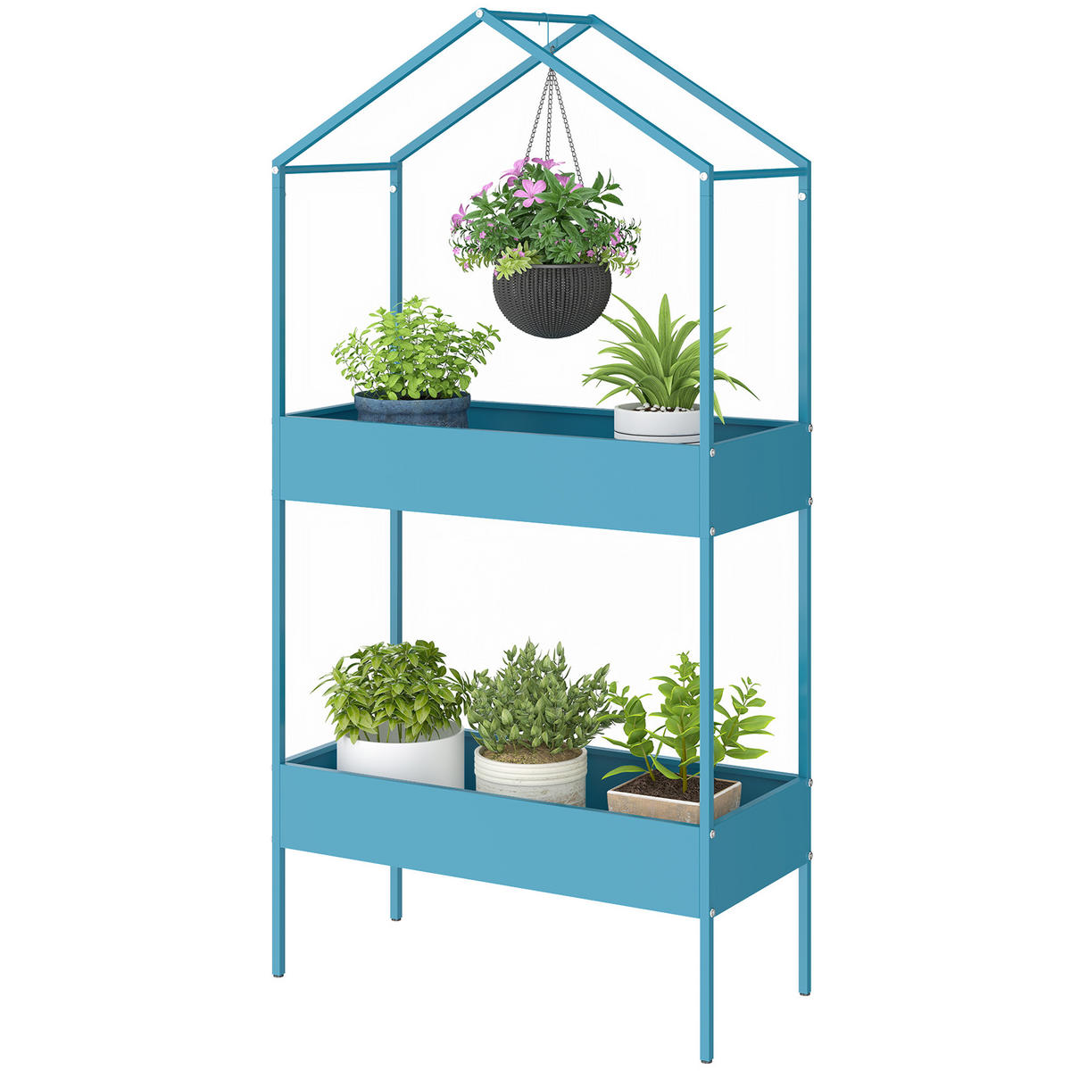 BLUMENTREPPE DE-12302 2-stufig, Hausform mit Haken Blaugrün - Blau, Metall (35/150/75cm) - ComfortXL