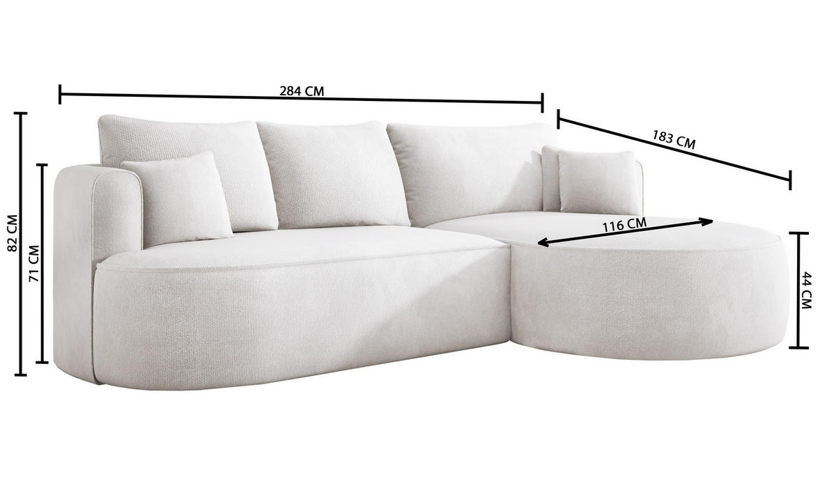 ECKSOFA FIORE L-förm Moderne Ausziehbare Schlaf-Funktion, automatischer Auffaltung, lose Rückenkissen freistehend RECHTS 284x183x82cm Cappuccino - Cappuccino, Holz/Textil (284/183cm) - DomoHome