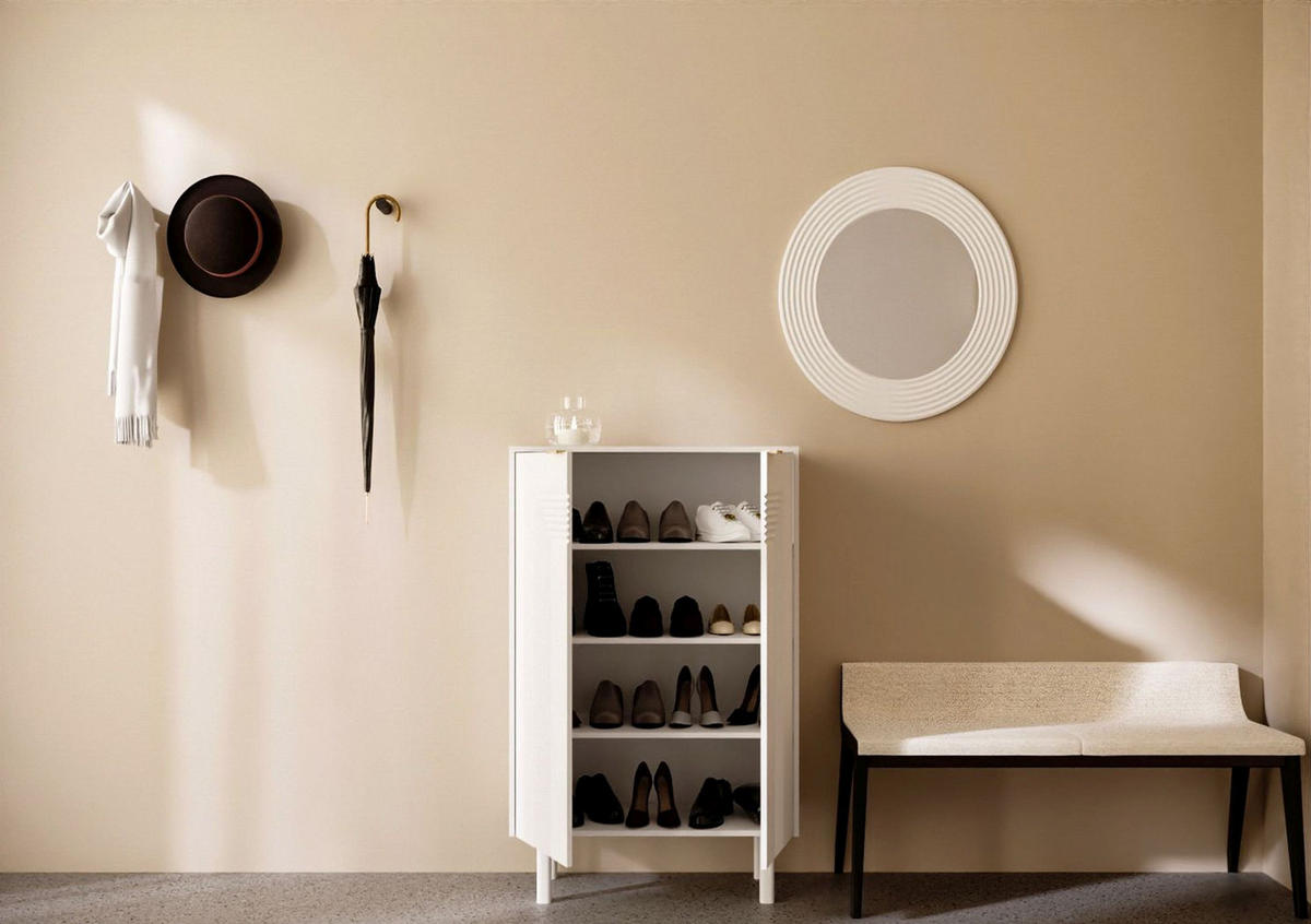 SCHUHSCHRANK Yoko, Weiß, Mit Dekorativen Fronten Und Goldgriffen - Weiß, Holzwerkstoff/Buchenholz (80/120/40cm) - Dancan