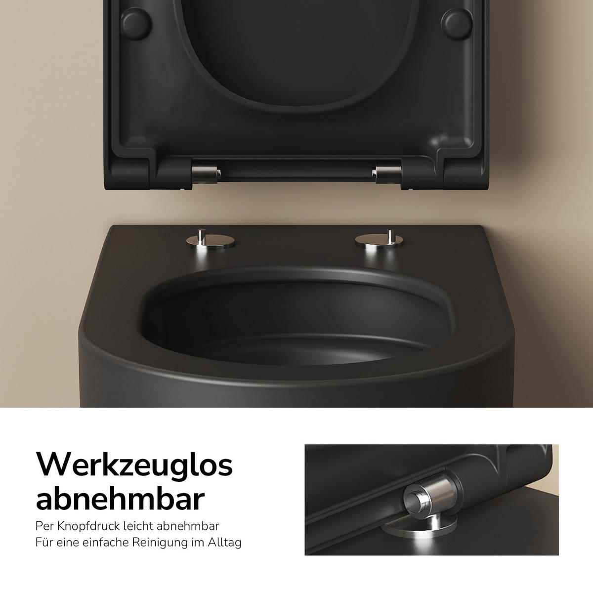 WAND-WC Set 55,5 x 36,5 cm inkl. WC-Sitz mit Absenkautomatik schwarz matt - Schwarz, Keramik (36.5/36/55.5cm) - EMKE
