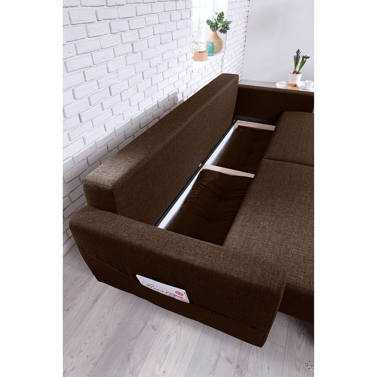 3-SITZER SOFA - Hellbraun/Dunkelbraun, Textil (220/90/90cm) - home24