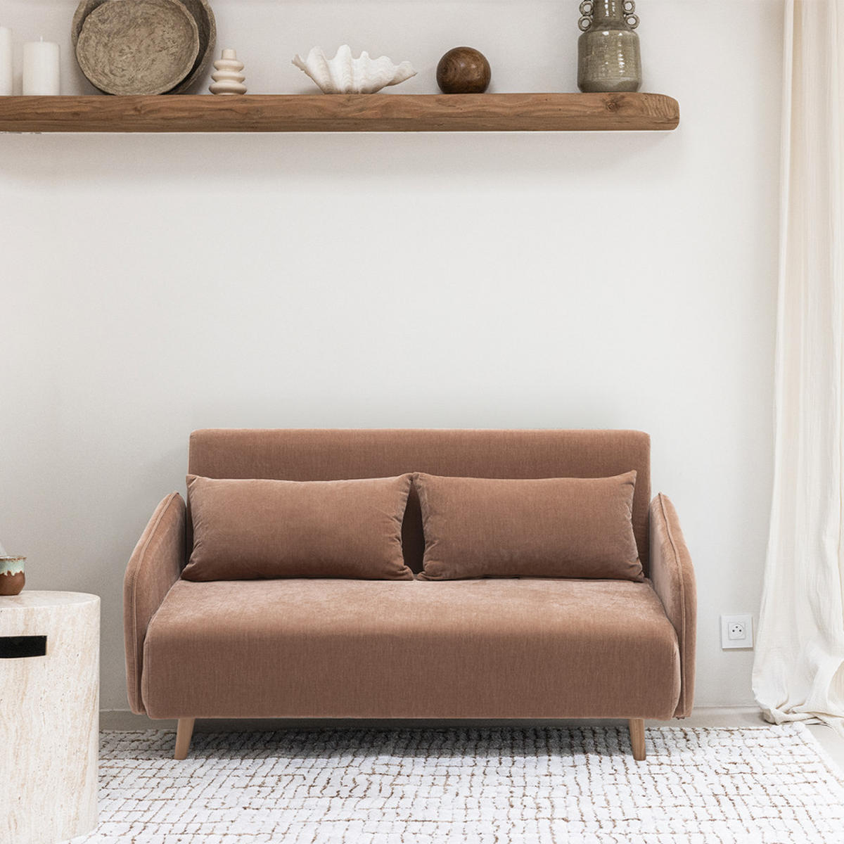 SCHLAFSOFA 2 Plätze aus Chenille-Stoff L140cm - Monica - Erröten rosa - Altrosa, Textil (155/81/86cm) - Drawer