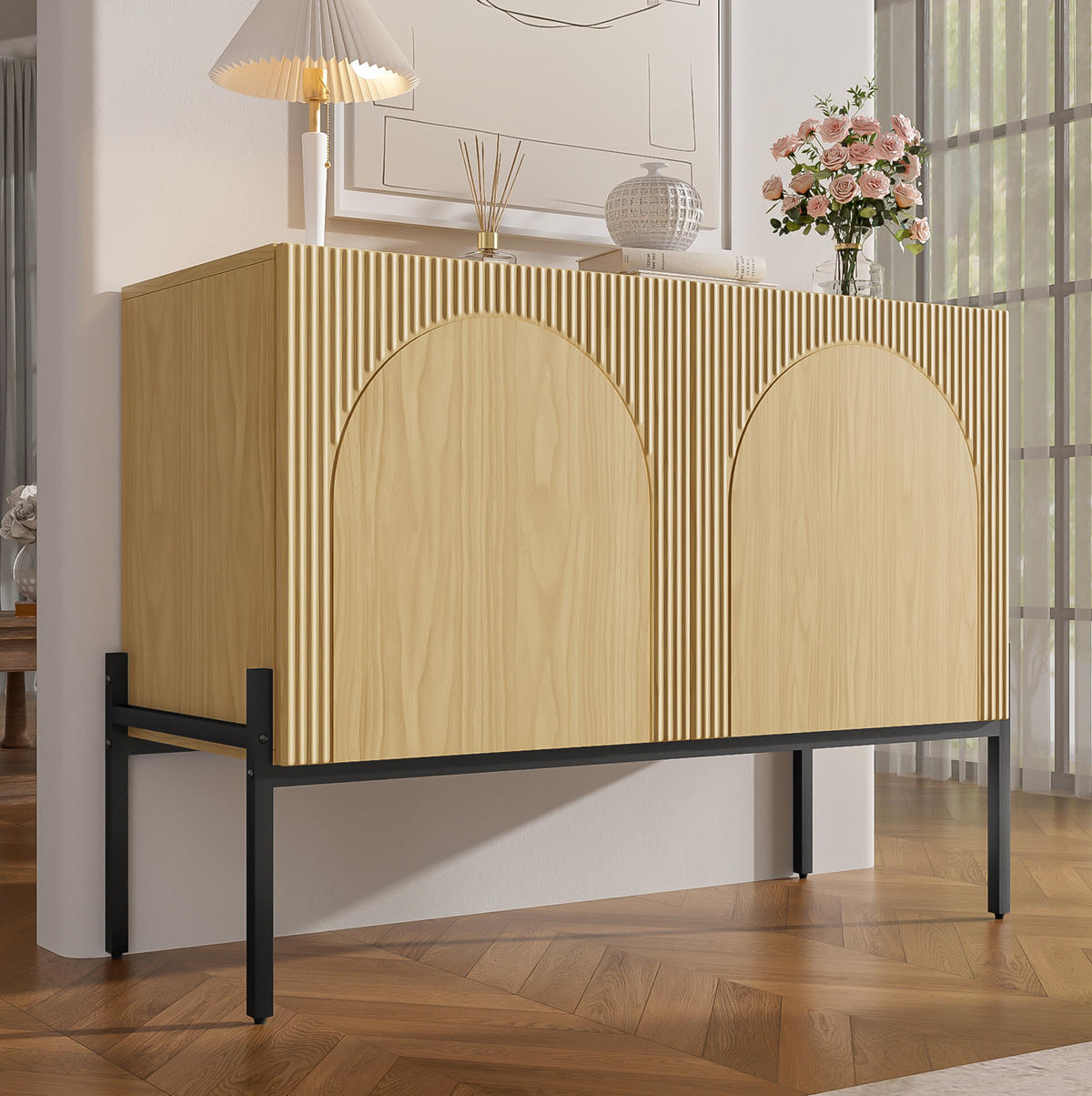 SIDEBOARD in Natur 100x40x75 cm mit 2 Türen und Metallbeinen - Naturfarben, Holzwerkstoff (40/75/100cm) - IVMEU