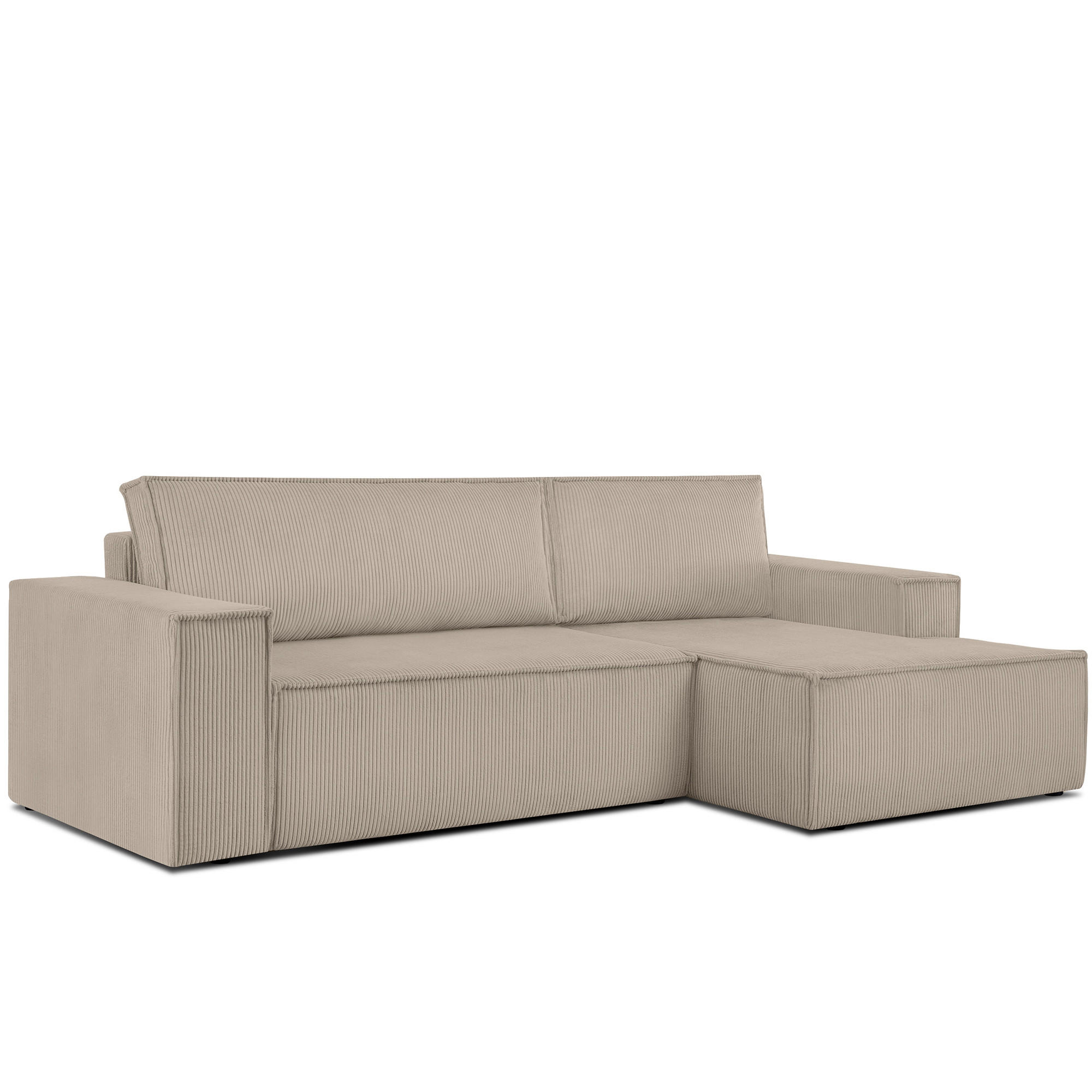 ECKSCHLAFSOFA-RECHTS NAPI in Pet Friendly Cord-Stoff, beige - Beige/Schwarz, Textil (262/148cm) - KONSIMO®