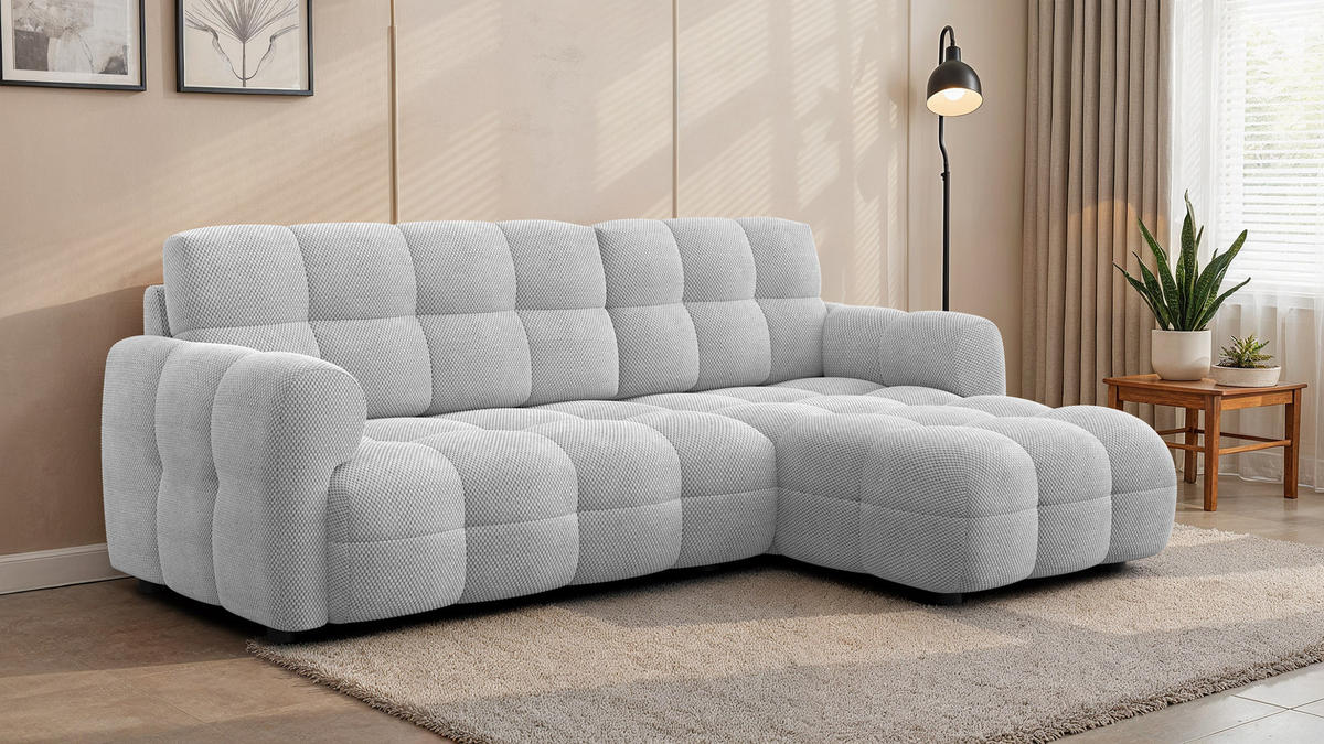 ECKSOFA MELLOW 3-Sitzer, hellgrau - Hellgrau/Schwarz, Holz/Textil (232/156cm) - Courtois Laville