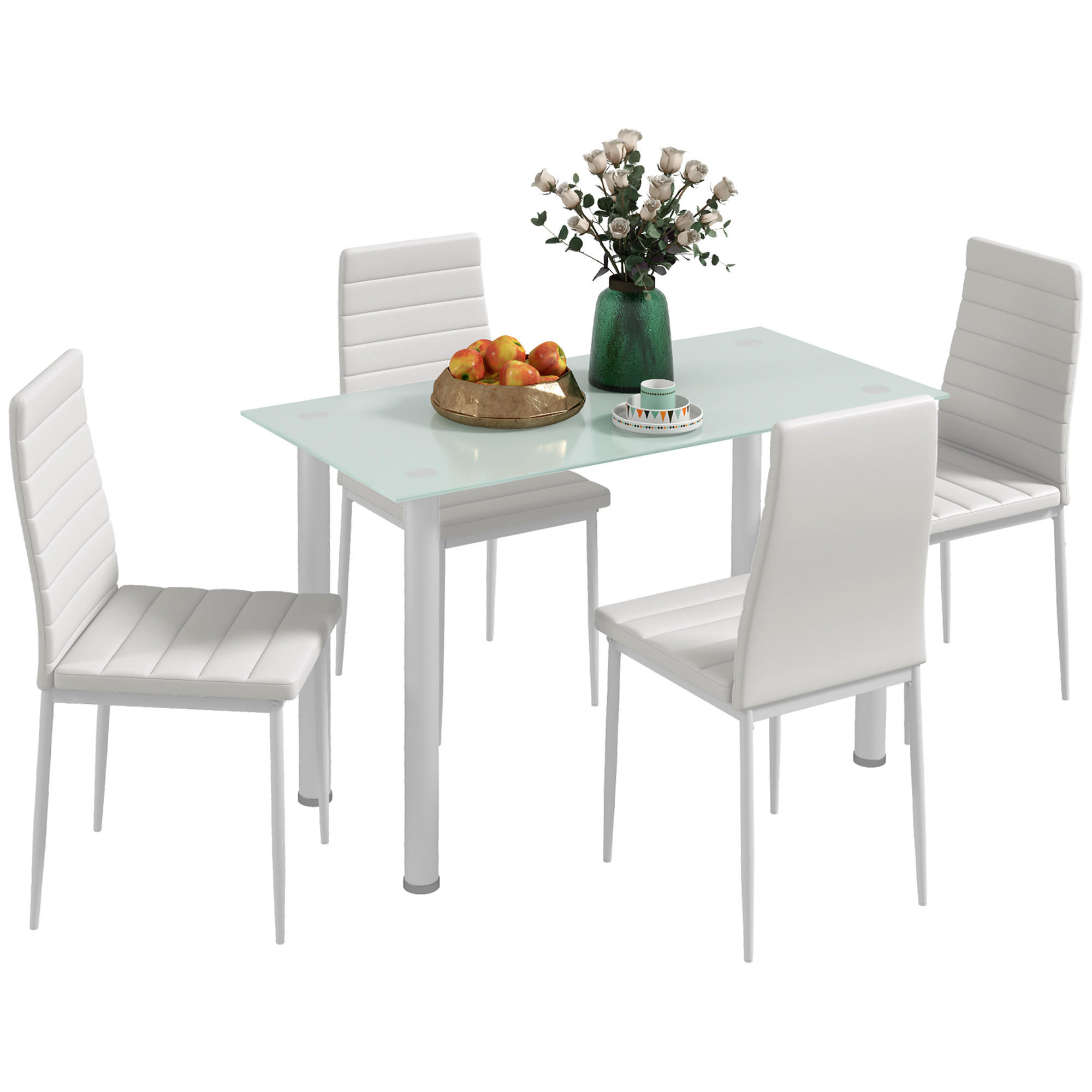 ESSGRUPPE, Kunstleder, Stahl, Weiß - Weiß, Kunststoff (60/97/120cm) - HOMCOM