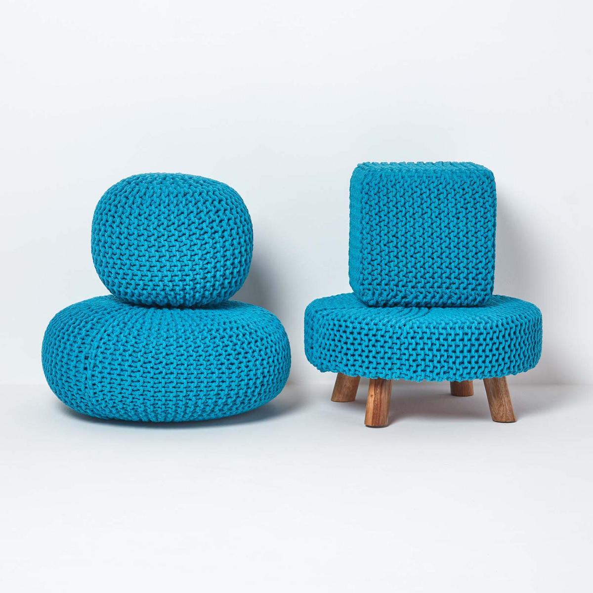 STRICK-POUF türkis, 40/40/35 cm - Türkis, Textil (40/35/40cm) - Homescapes