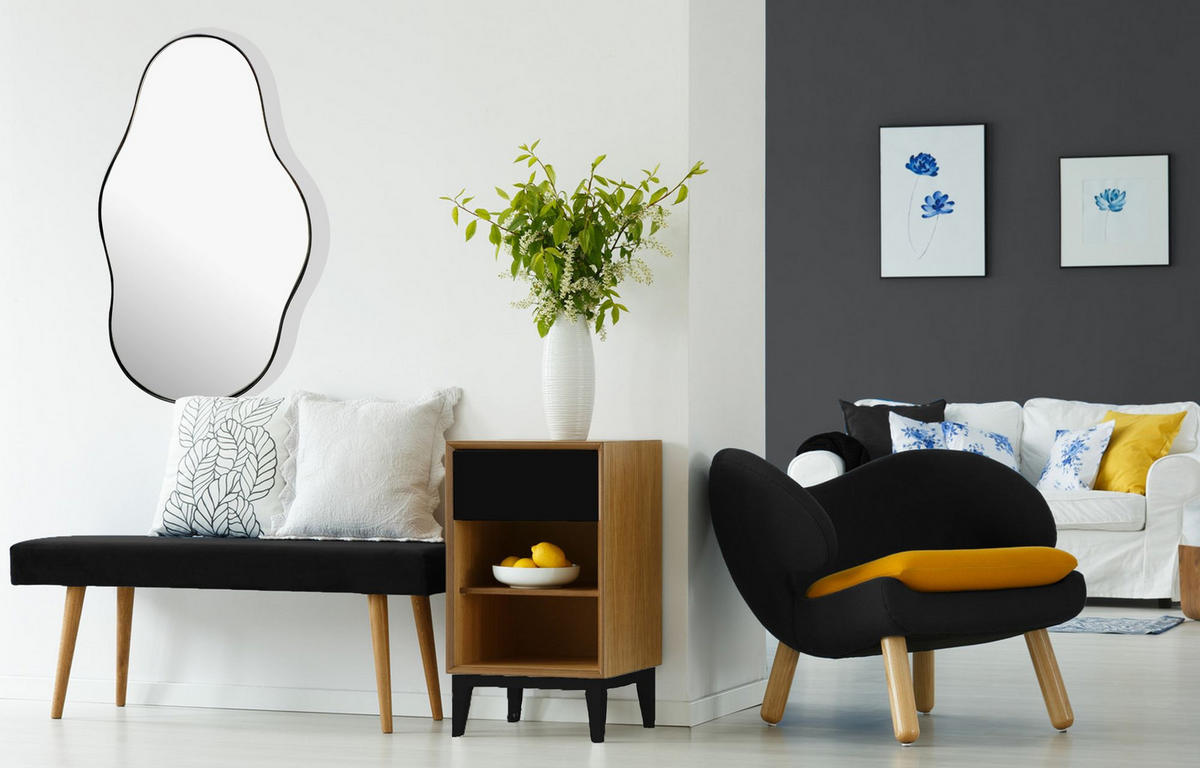 WANDSPIEGEL Asymmetrisch Metall Schwarz 40x80 cm Moderner Rahmen - Schwarz, Glas (40/80/3cm) - KADIMA DESIGN