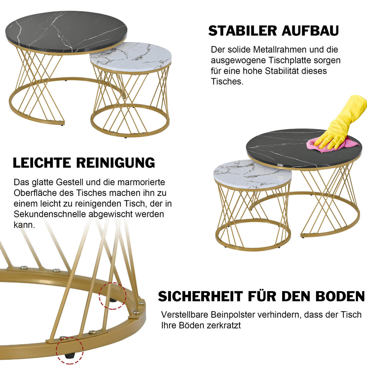 COUCHTISCH 70/70/45 cm und 45/45/40 cm schwarz aus MDF im 2er-Set - Schwarz, Holzwerkstoff (70/70/45cm) - OKMYHOME